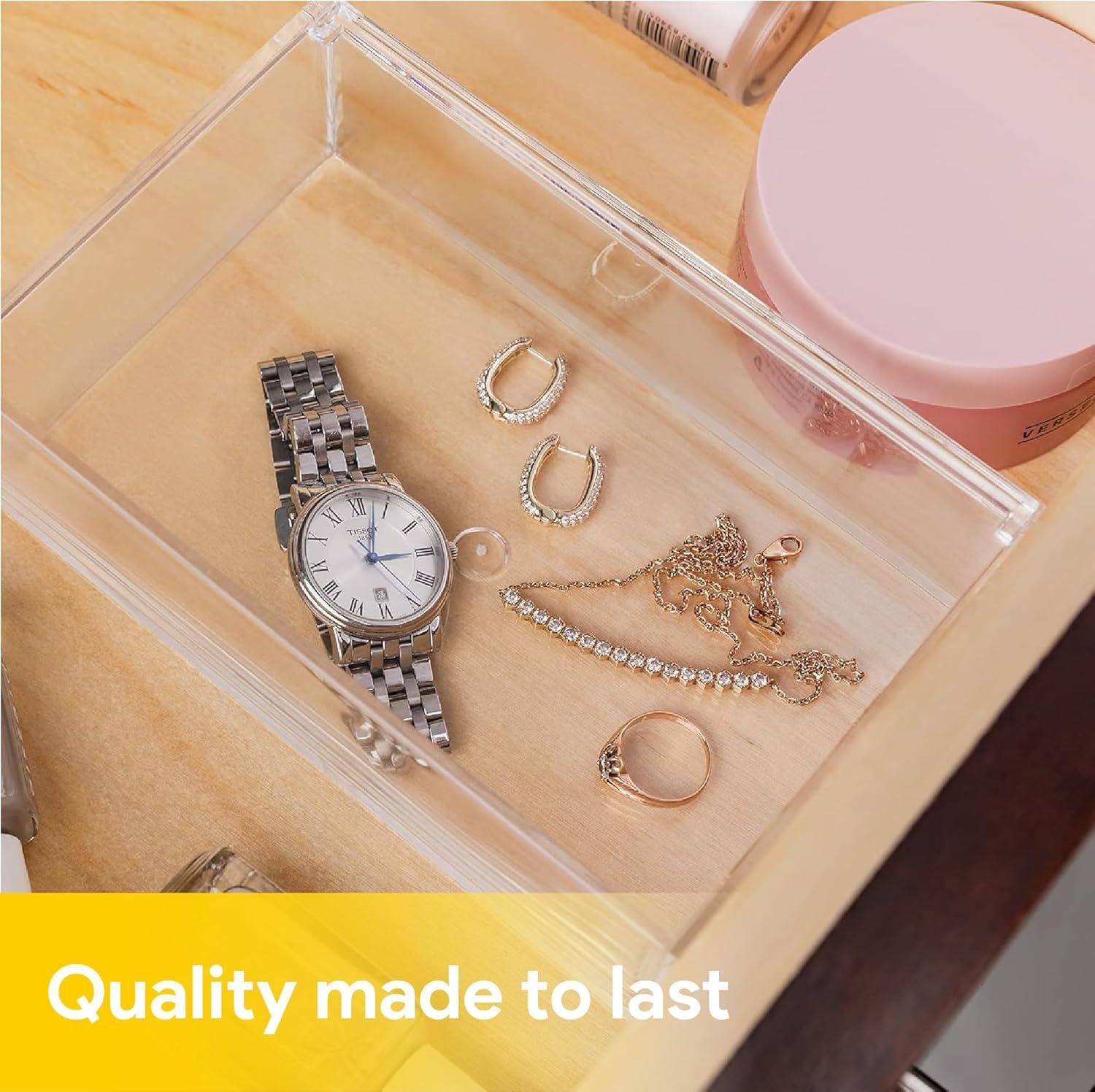 Hammont Rectangle Acrylic Box - Shelf Organizer Bins - Clear Storage Containers - Candy Party Favors | Bathroom Storage | Makeup Cosmetic Organization | 7.5"x3.75"x2" (4 Pack)