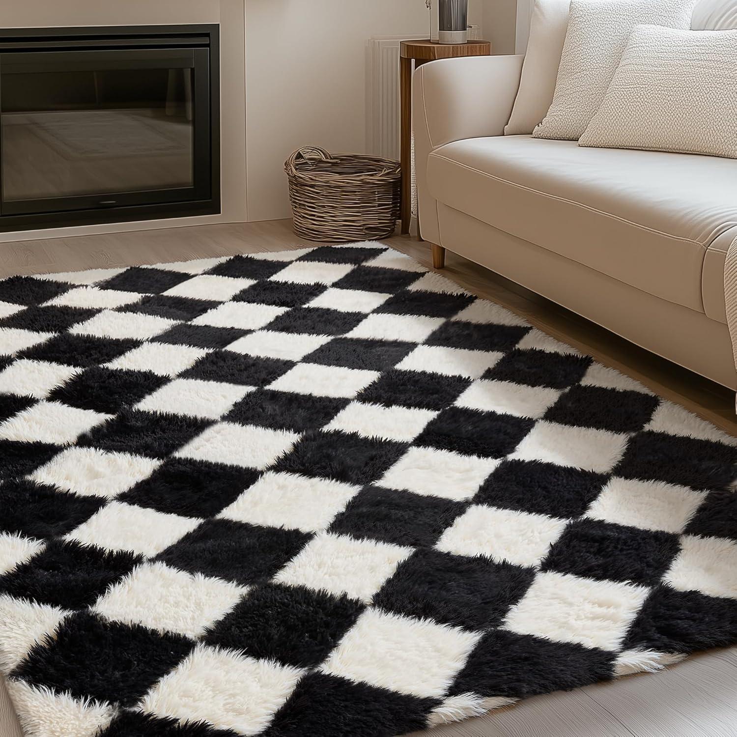 Luxe Weavers Checkered Black and White Geometric 8x10 Area Rug