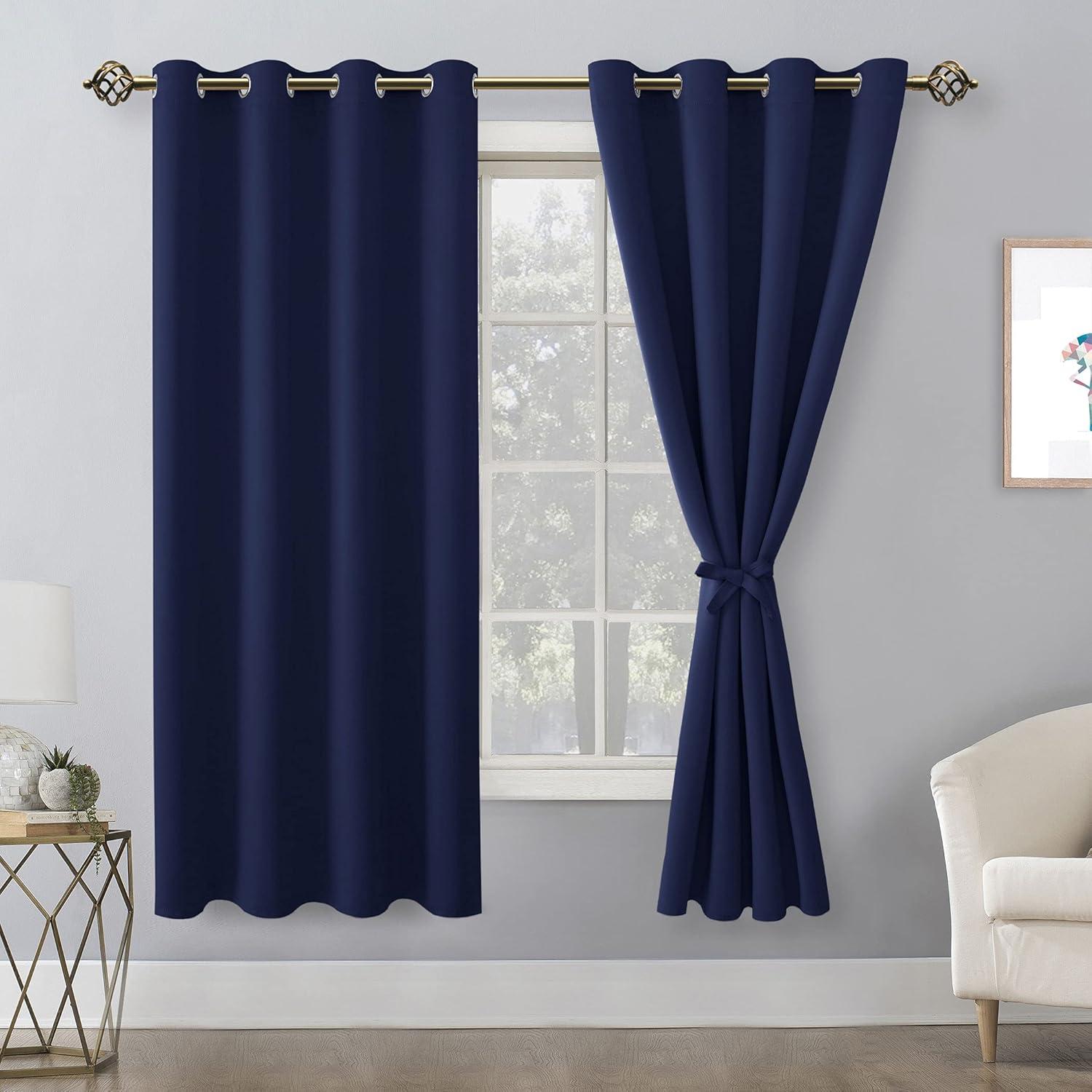 Coodeto Navy Blackout Curtains Set of 2, W52 x L63 - Navy Blackout Curtains 63 inches Long for French Door