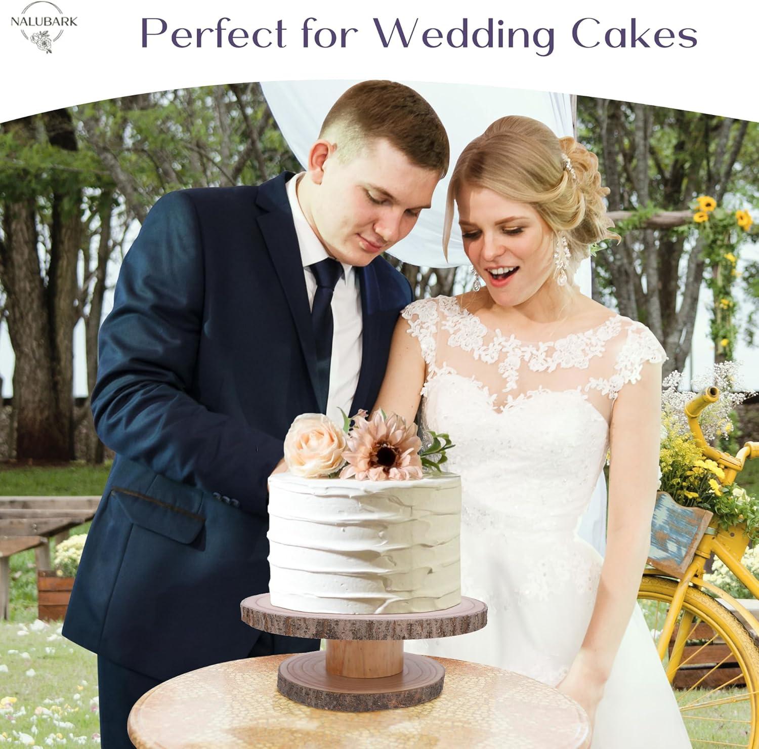 Wooden Cake Stand Rustic, 10-11 inch Multifunctional 2-in-1 Wedding Rustic Cake Stand, Wood Display Tray for Appetizers, Desserts, Charcuterie Board, Farmhouse Tree Stump Style, Sturdy, Easy to Clean