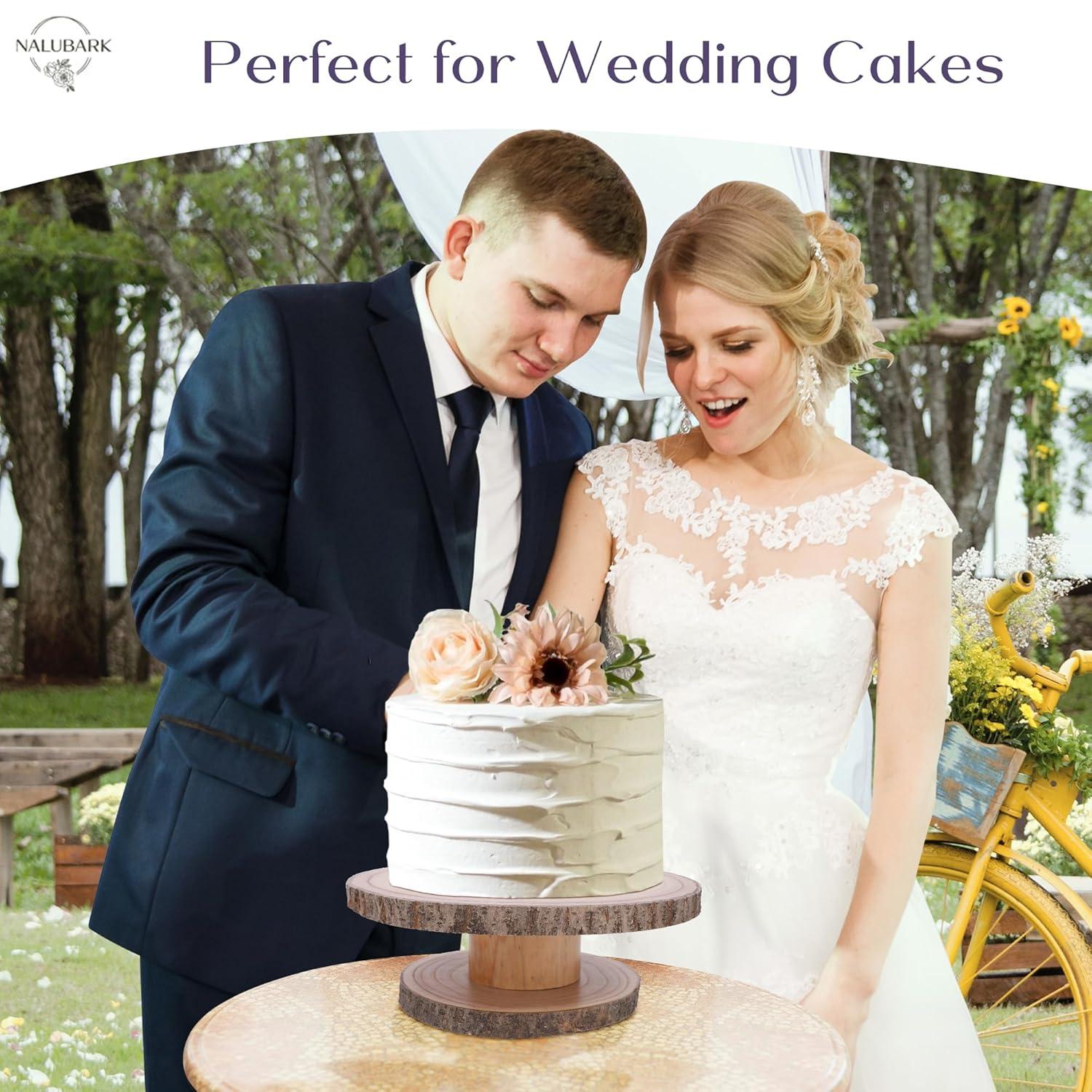 Wooden Cake Stand Rustic, 10-11 inch Multifunctional 2-in-1 Wedding Rustic Cake Stand, Wood Display Tray for Appetizers, Desserts, Charcuterie Board, Farmhouse Tree Stump Style, Sturdy, Easy to Clean