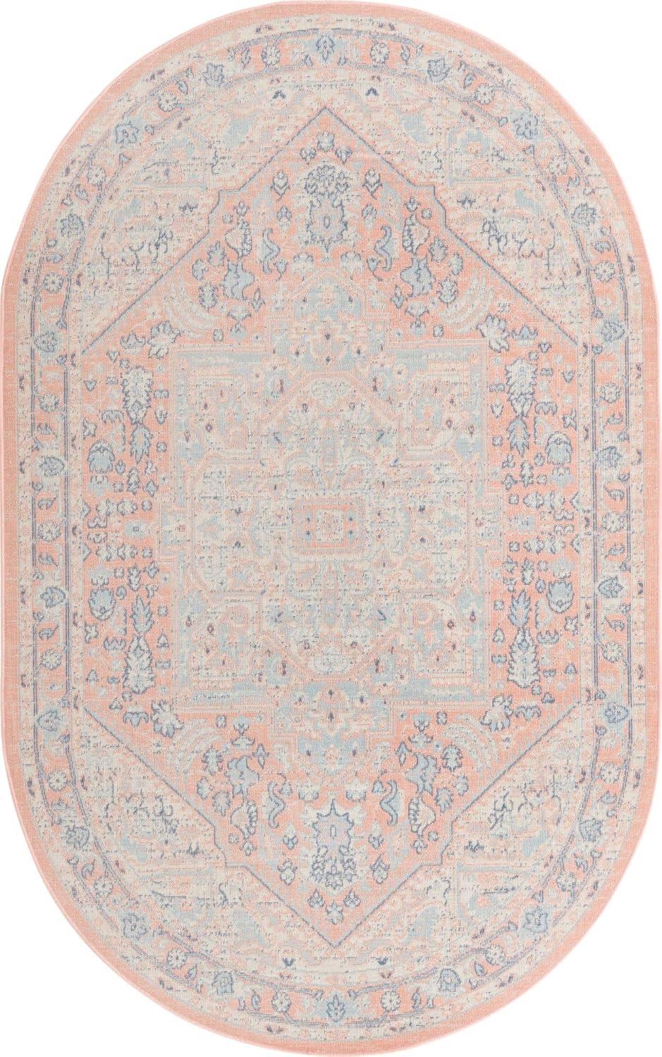 Unique Loom Whitney Collection Area Rug - Milano (5' x 8' Oval Powder Pink/Blue)