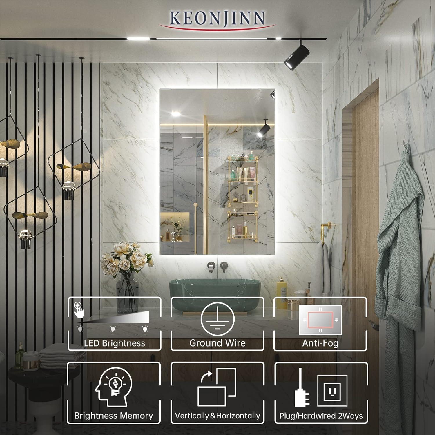 Ivy Bronx Keonjinn 40 X 24 In LED Bathroom Mirror With Lights, Adjustable 3 Color Lights, LED Vanity Mirror, Wall Mounted Anti-Fog Dimmable Mirror, UL Listed LED Driver, HD Tempered Glass(Horizontal/Vertical)