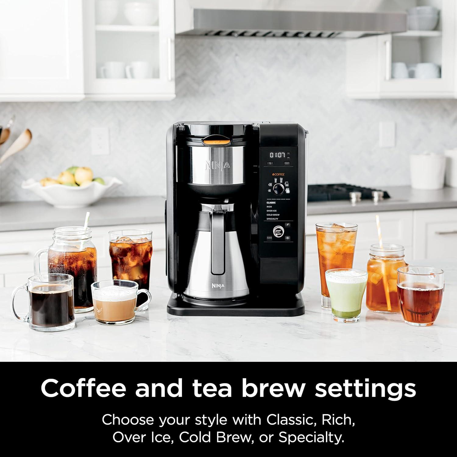 Ninja® Hot & Cold Brew System Tea & Coffee Maker with Auto-iQ®, 6 Sizes, 5 Styles, 5 Tea Settings, 50 oz. Thermal Carafe, Frother, Coffee & Tea Baskets, Dishwasher Safe Parts