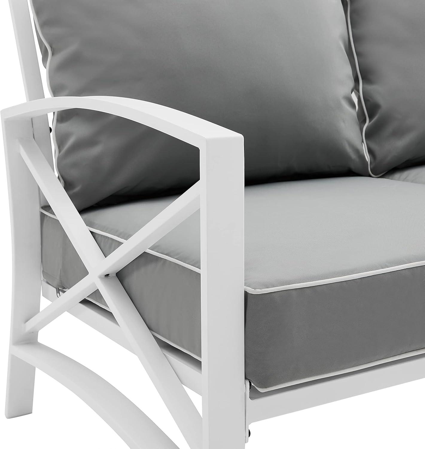 Kaplan Outdoor Metal Sofa White with Gray Cushions - Crosley