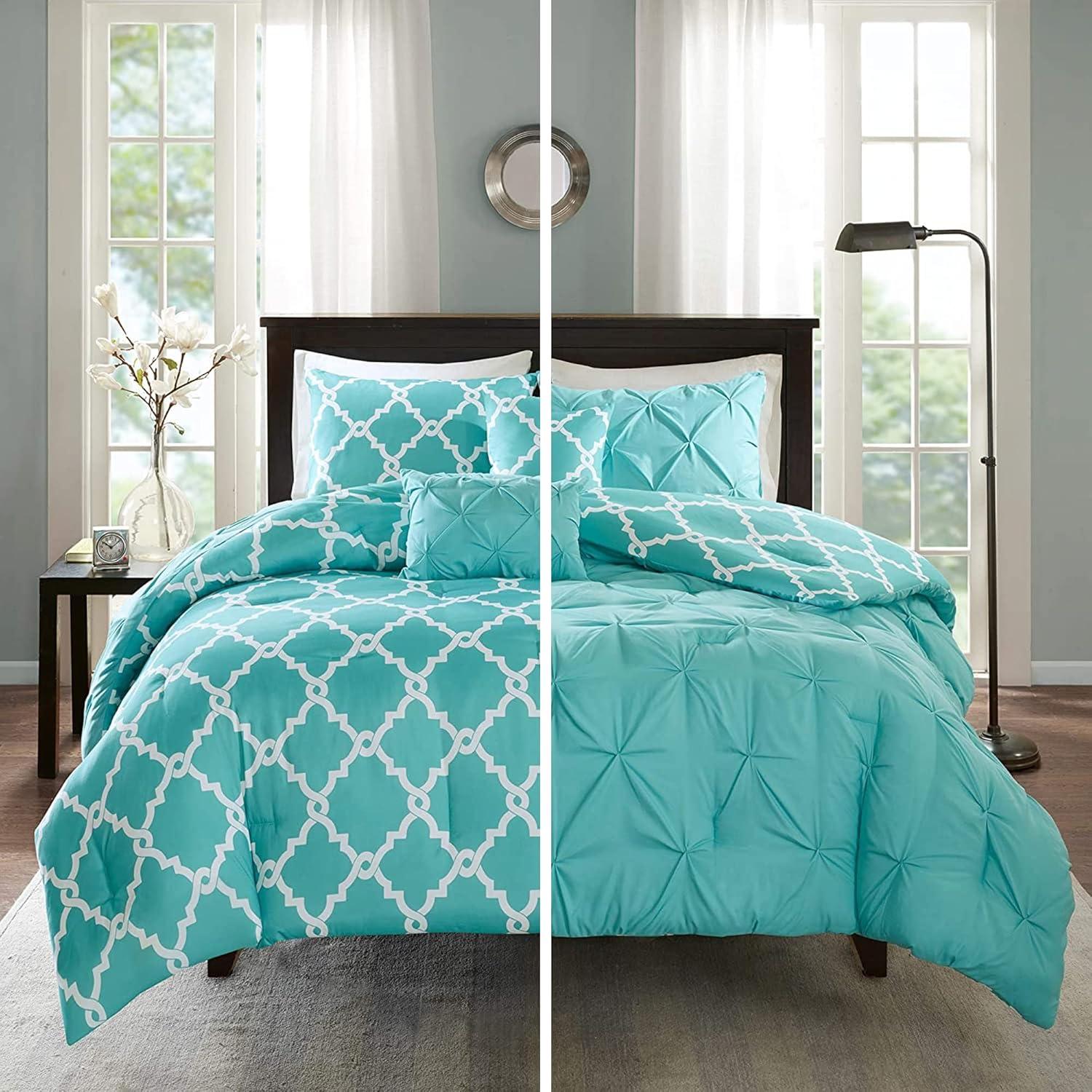 King Aqua and Grey Reversible Microfiber Comforter Set