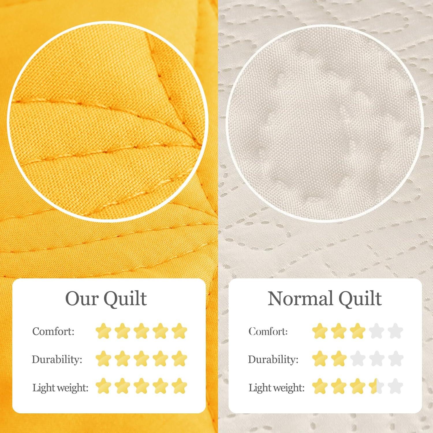 Exclusivo Mezcla Bed Quilt Set Queen Size for All Seasons, Stitched Pattern Quilted Bedspread/ Bedding Set/ Coverlet with 2 Pillow shams, Lightweight and Soft, Yellow