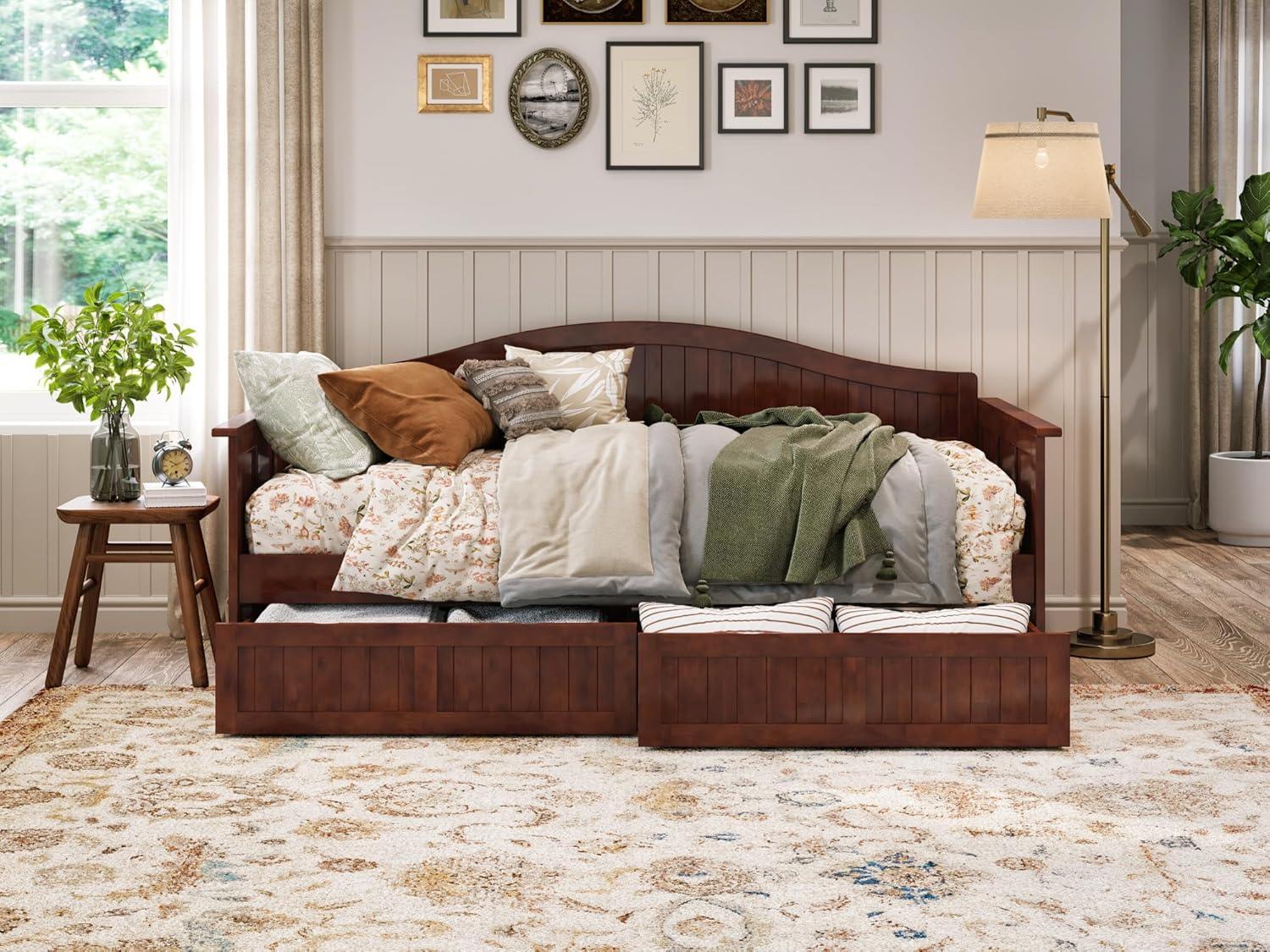 AFI Nantucket Twin Wood Daybed with Set of 2 Drawers in Walnut