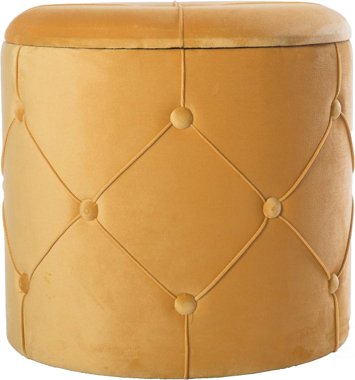 Yellow Round Tufted Velvet Ottoman with Storage