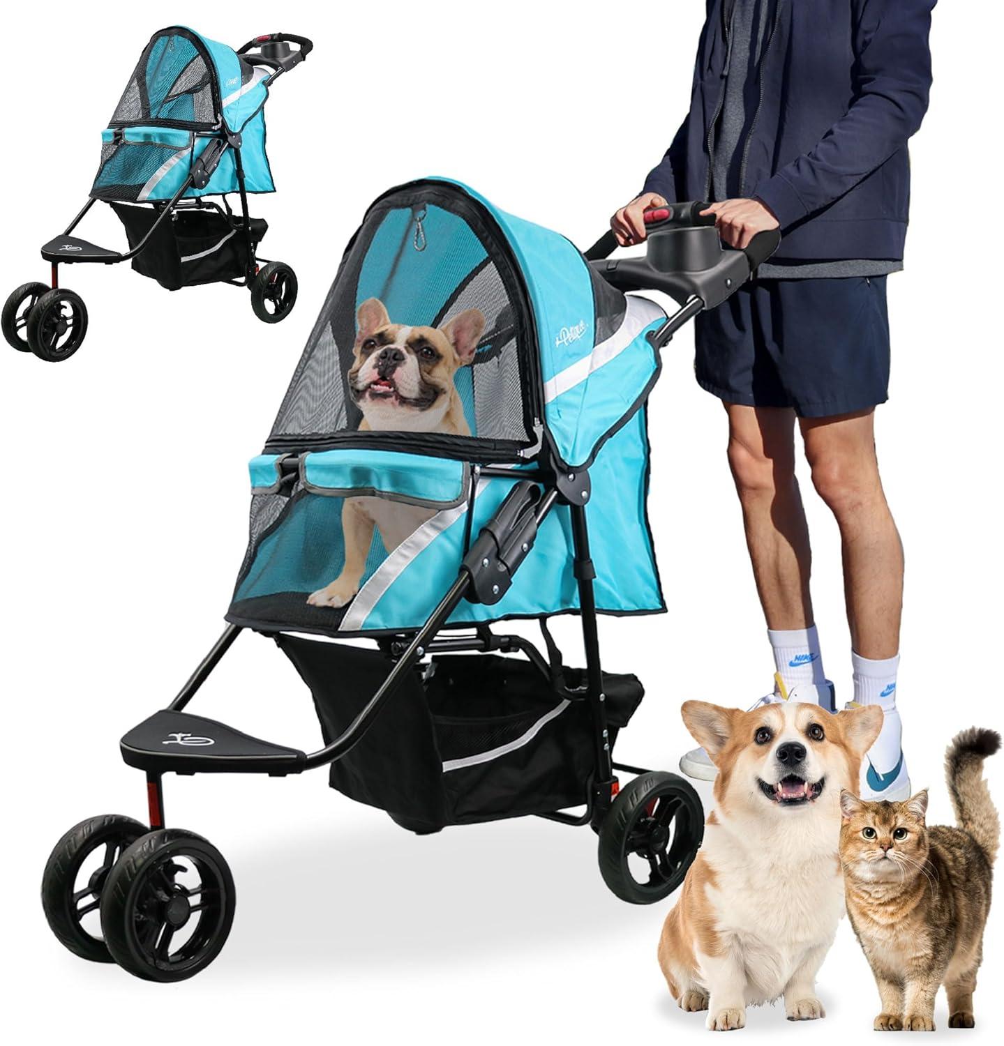 Petique Revolutionary Stroller, Dog Cart for Small to Medium Size Pets, Ventilated Pet Jogger for Cats & Dogs