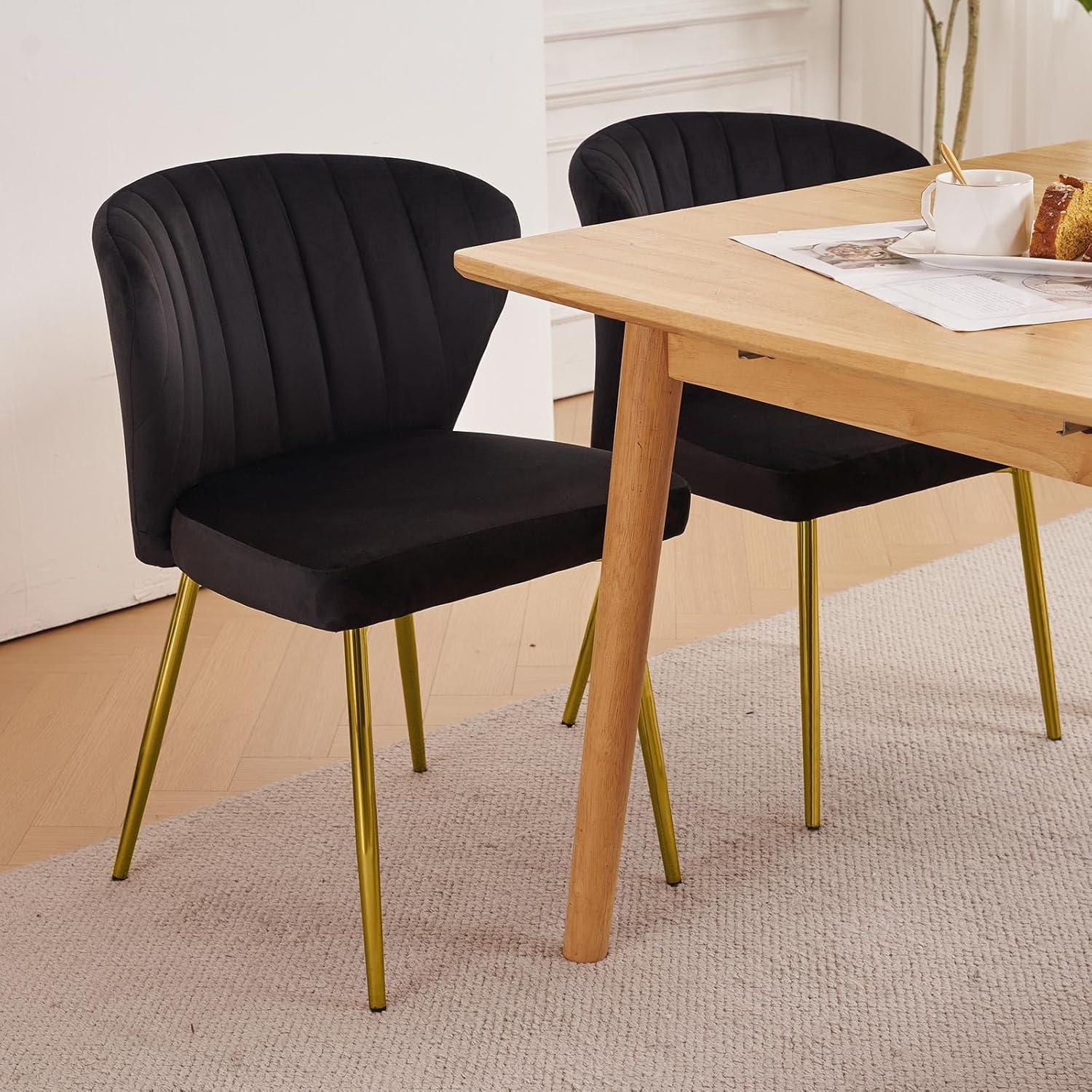 ANOUR Modern Dining Chairs, Velvet Accent Chair, Living Room Chairs, Set of 2, Upholstered Side Chair with Golden Metal Legs for Dining Room Kitchen Vanity Patio (Yellow, 2 Pack)