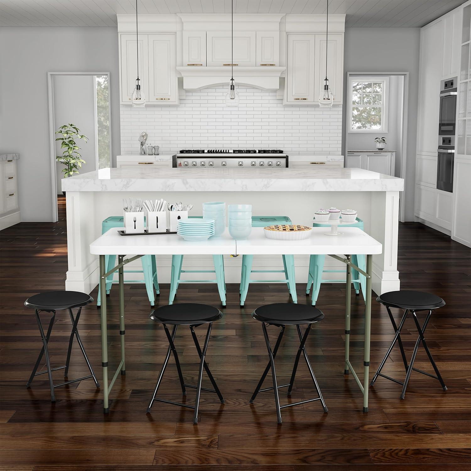 Trademark Home Heavy-Duty 24-Inch Folding Stools with Padded Seats, Black, Set of 4