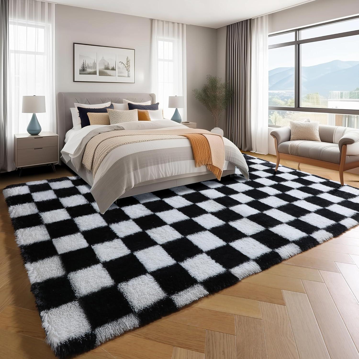 Luxe Weavers Checkered Black and White Geometric 8x10 Indoor Area Rug
