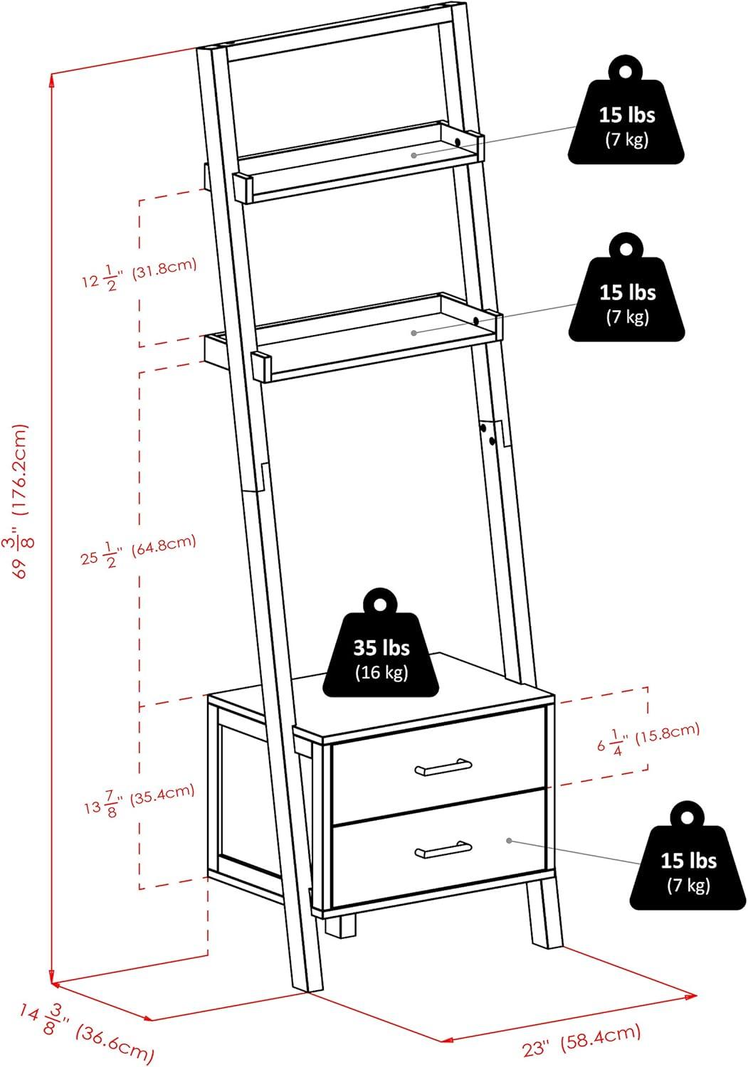 Bellamy Sleek Black Wood Leaning Ladder Bookcase with Storage
