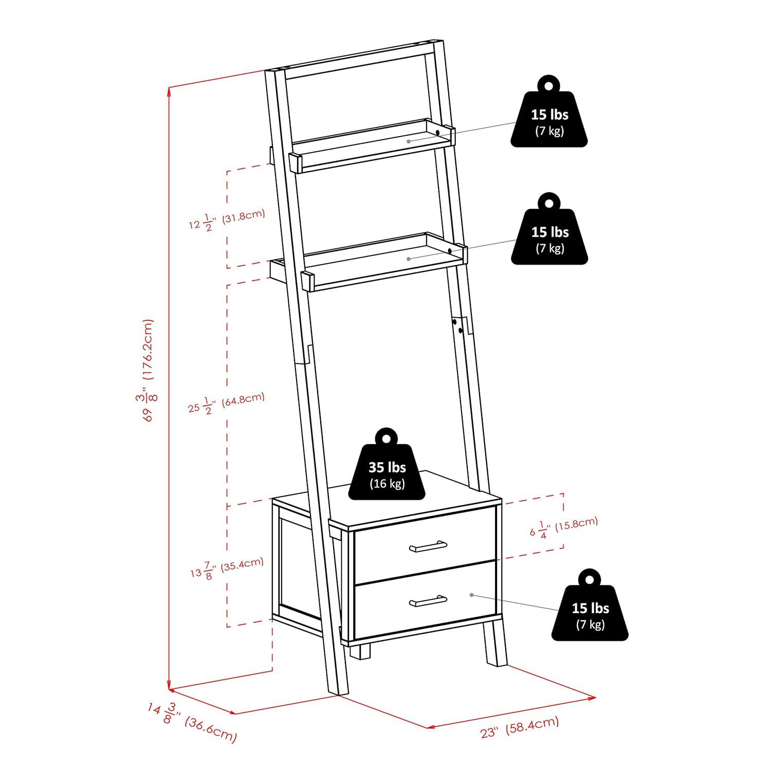 69.36" Bellamy Leaning Shelf with Storage Black - Winsome: Contemporary Design, 2 Drawers & Open Display