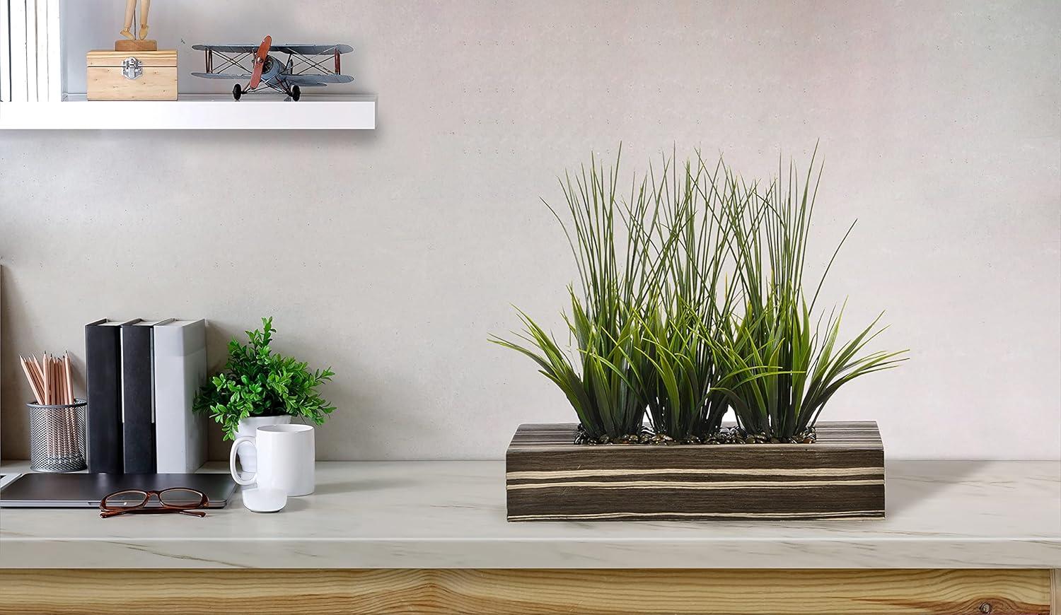 Contemporary Faux Grass in Sleek Gray Rectangular Planter