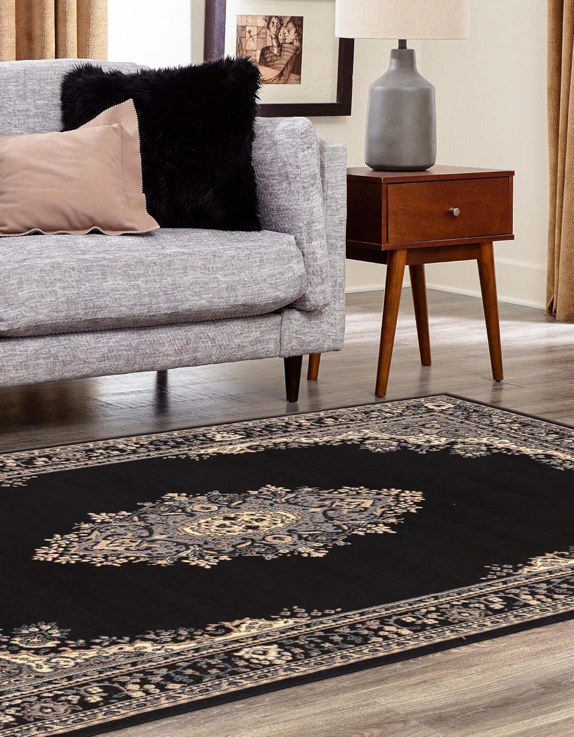 Elegant Medallion 9' x 12' Rectangular Black Synthetic Area Rug