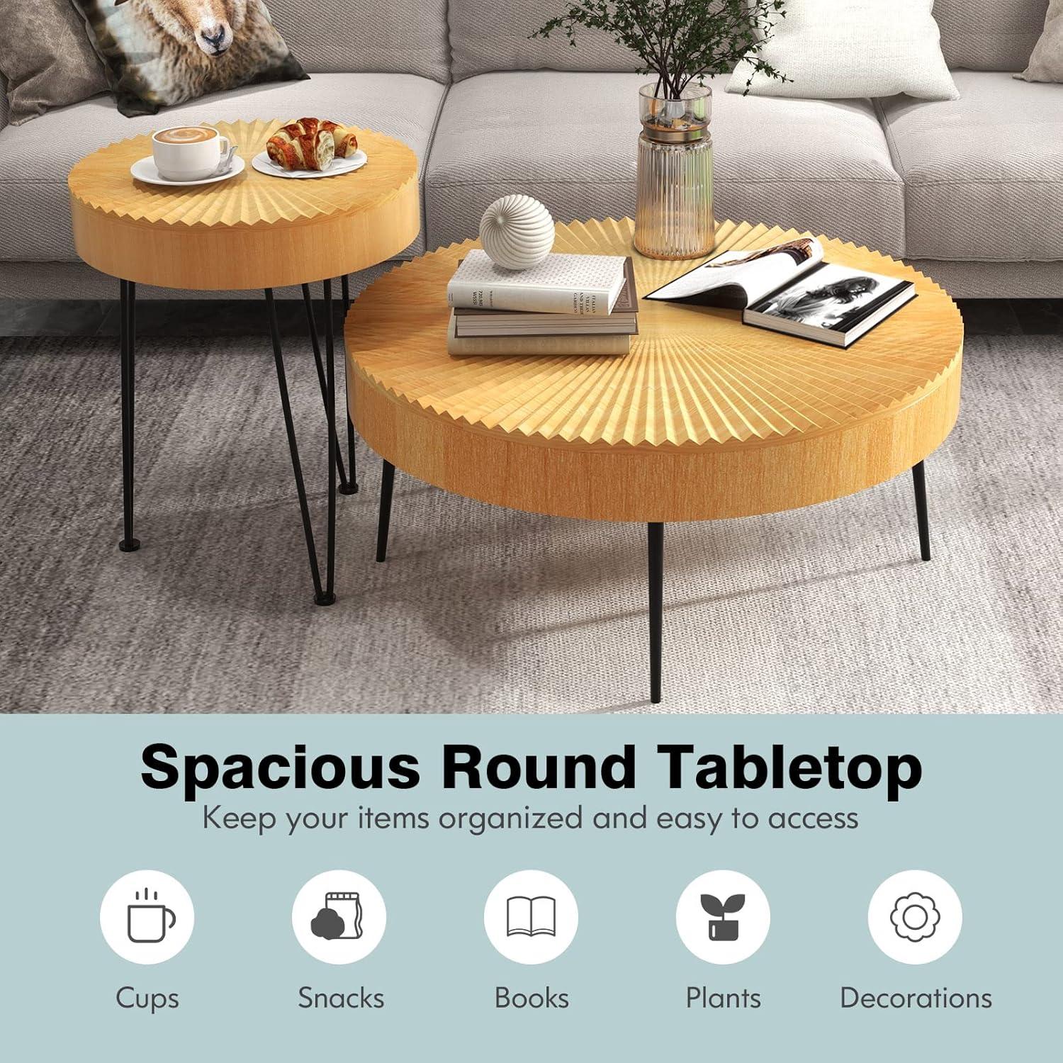 Round Natural Wood Farmhouse Nesting Coffee Table Set