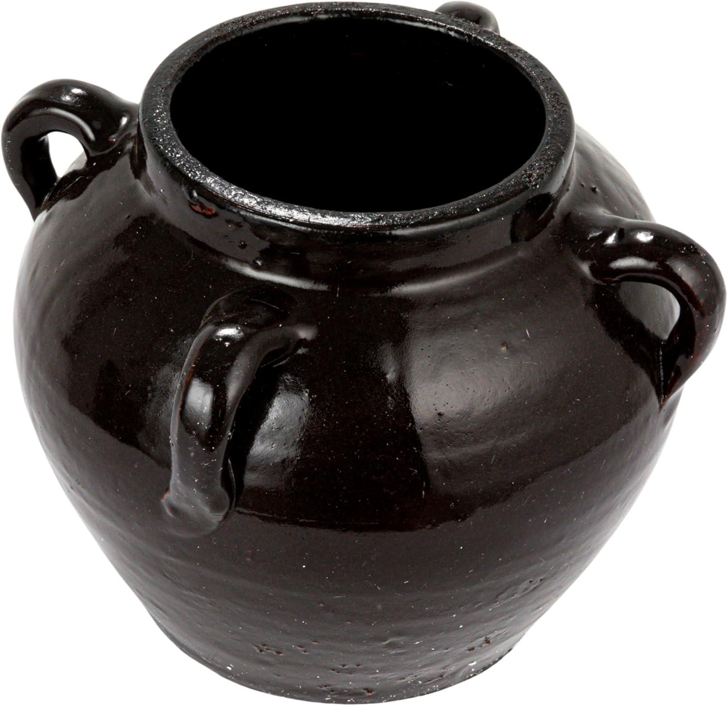 Distressed Black Clay Decorative Jar with Handles