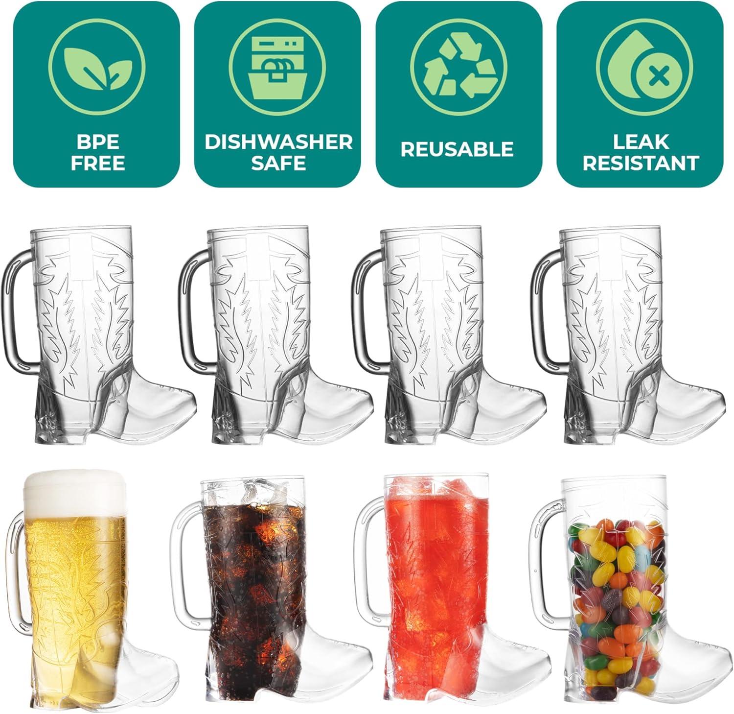 JoyServe 17 Oz Cowboy Boot Mug with Handle Western Themed Cup Party Decorations, 6-Pack