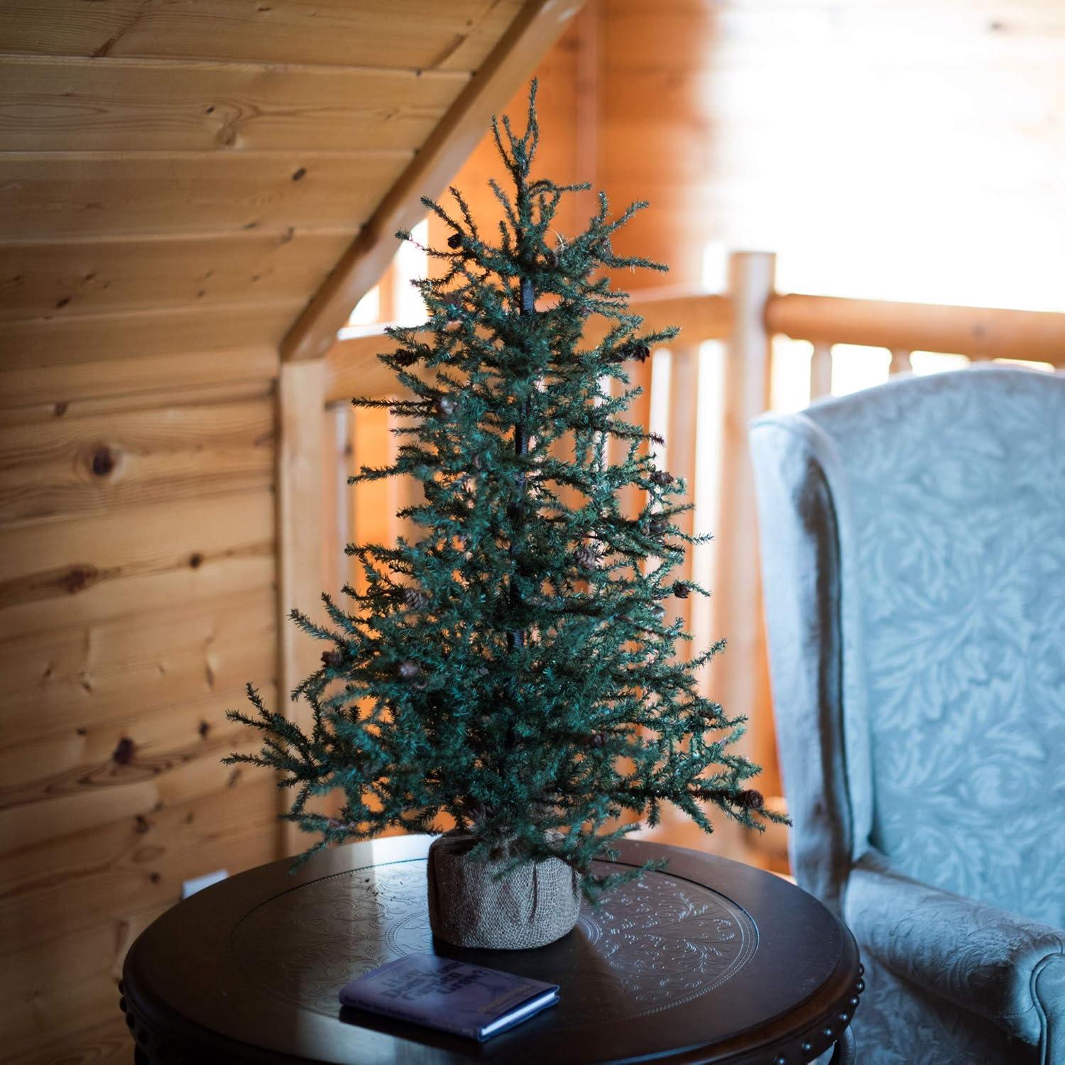 Vickerman 36" Caramel Pine Artificial Christmas Tree Unlit, Seasonal Indoor Home Decor with Decorative Burlap Base