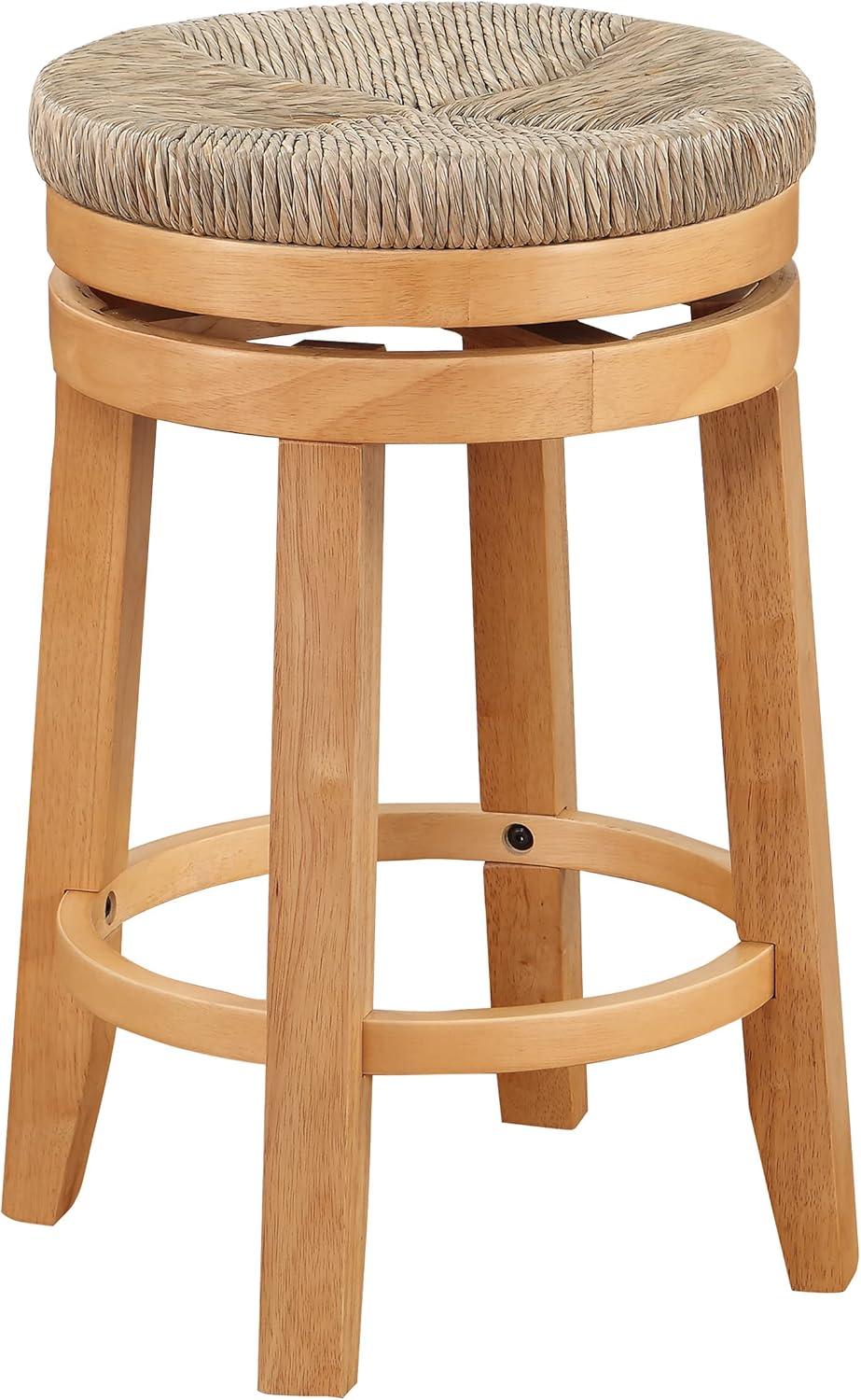 Natural Wood Swivel Counter Stool with Seagrass Seat, 26"