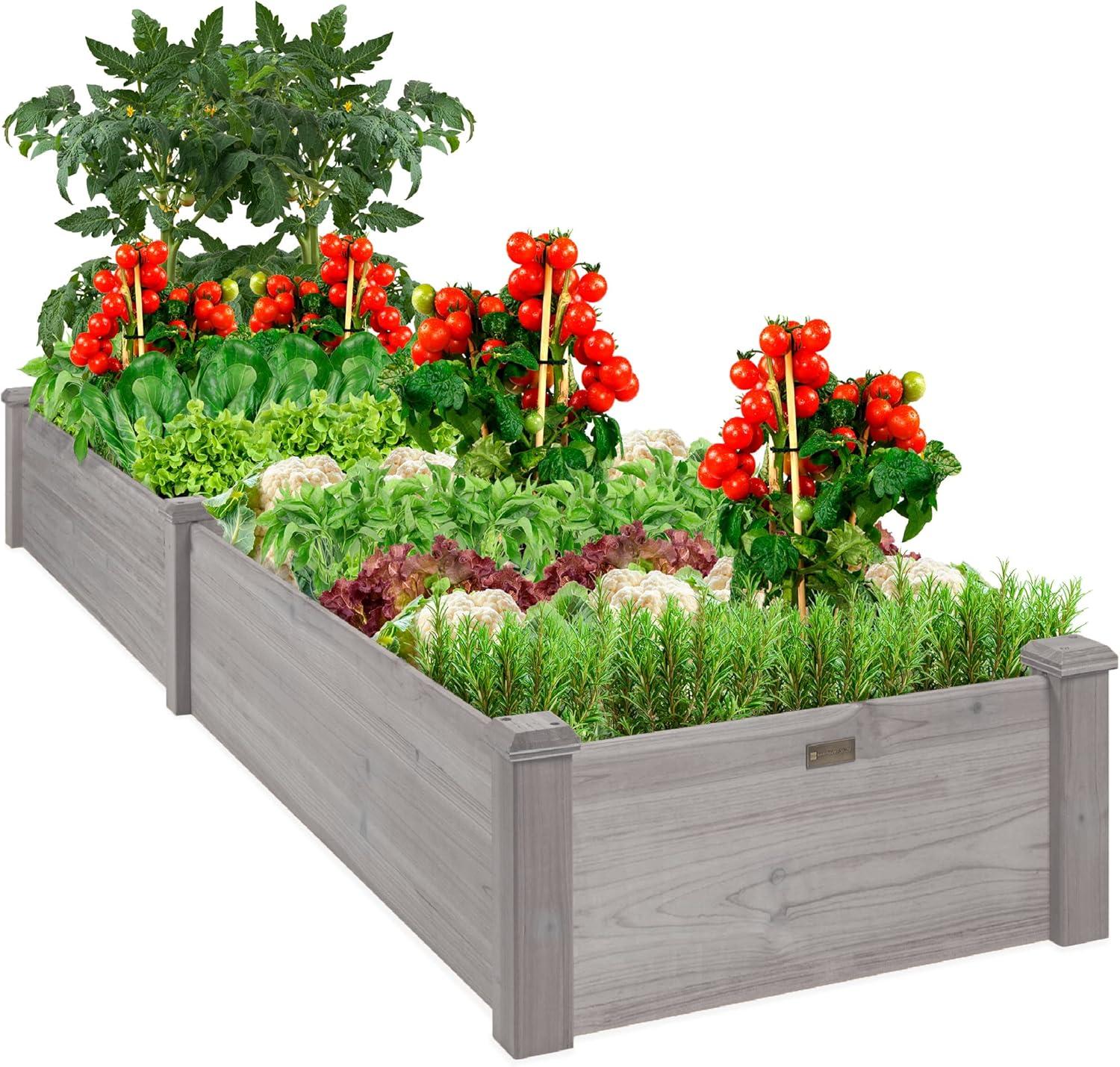 Best Choice Products 8x2ft Outdoor Wooden Raised Garden Bed Planter for Grass, Lawn, Yard - Gray