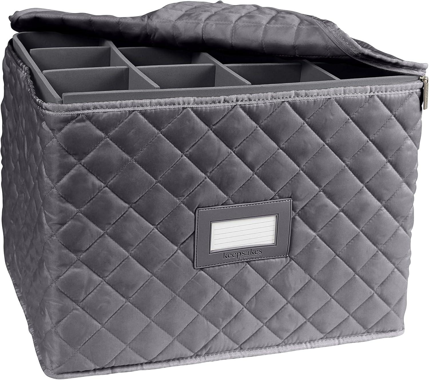 Covermates Keepsakes - Adjustable Glassware Storage - Padded Protection - ID Window - Stain Resistant - Machine Washable - China Storage, Slate