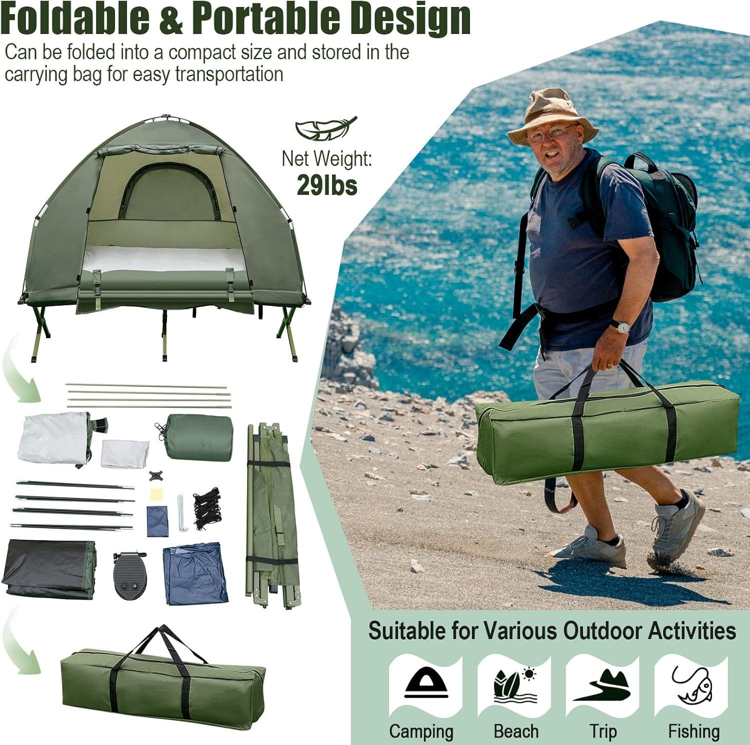 Green Portable 2-Person Camping Tent with Carry Bag