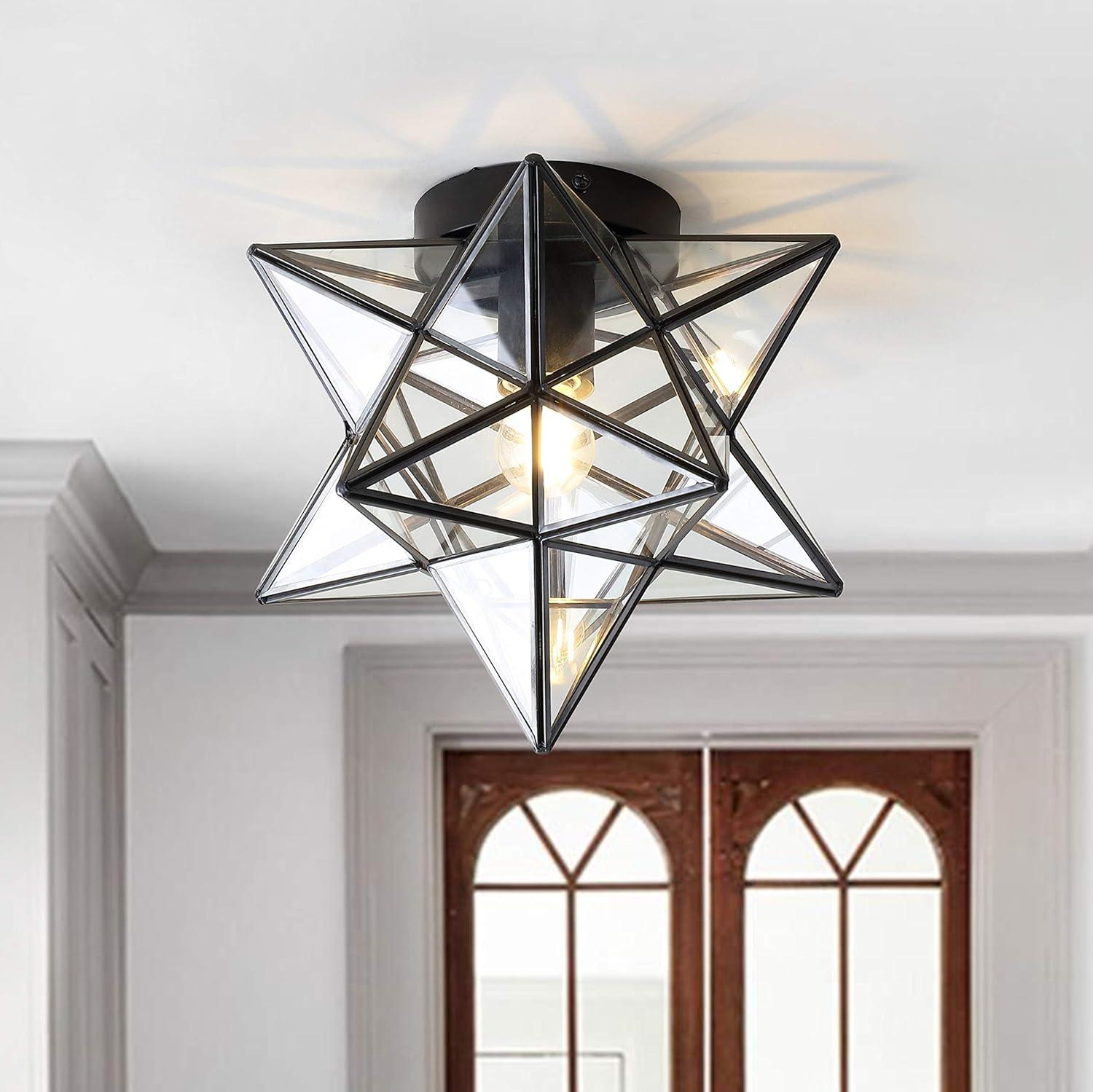 Stella 12" Moravian Star Metal/Clear Glass LED Flush Mount, Oil Rubbed Bronze