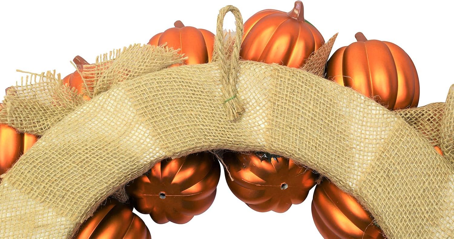 20" Round Burlap and Plastic Pumpkin Halloween Wreath