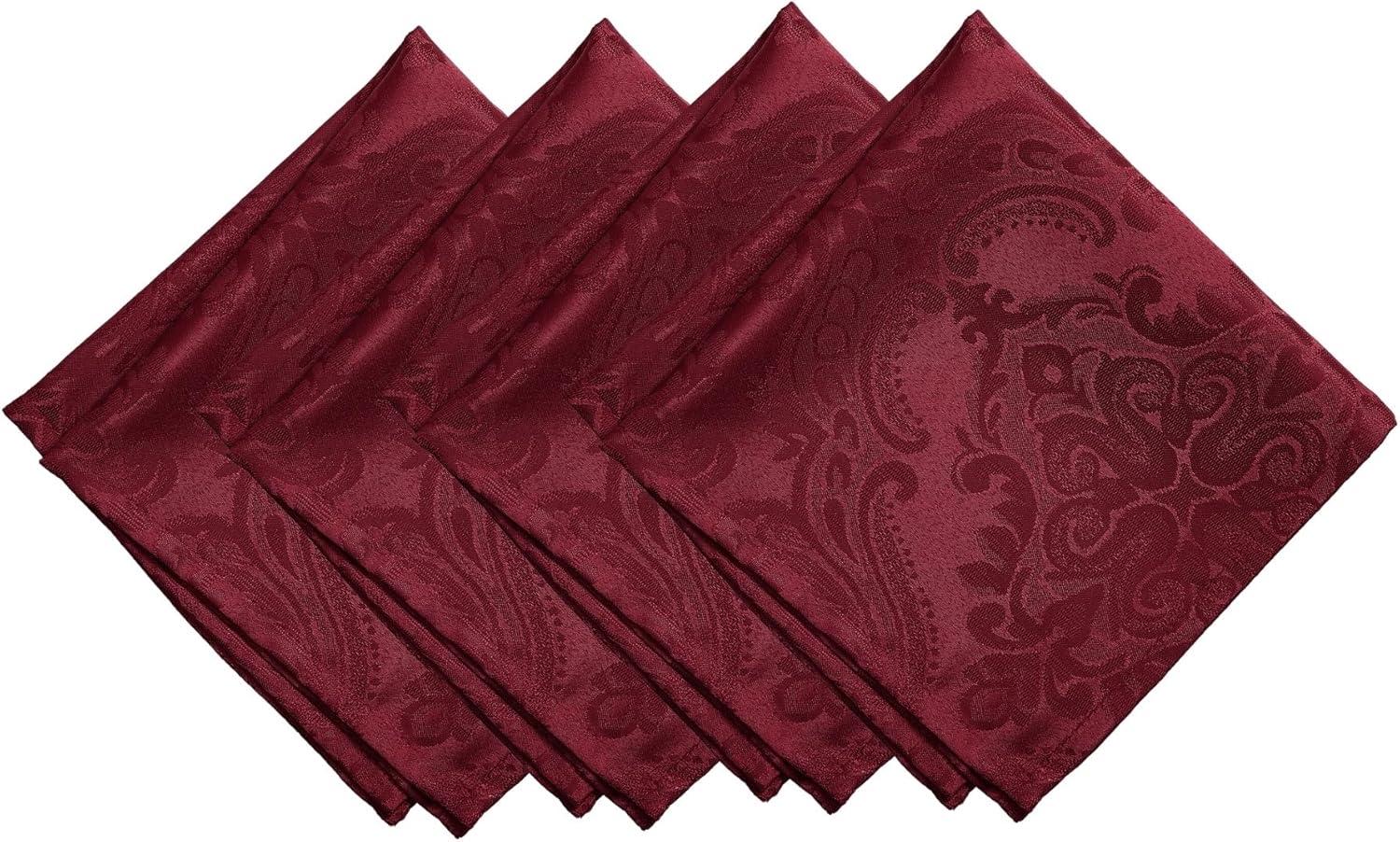 Cranberry Jacquard Damask Napkin Set, 17" x 17", Set of 4