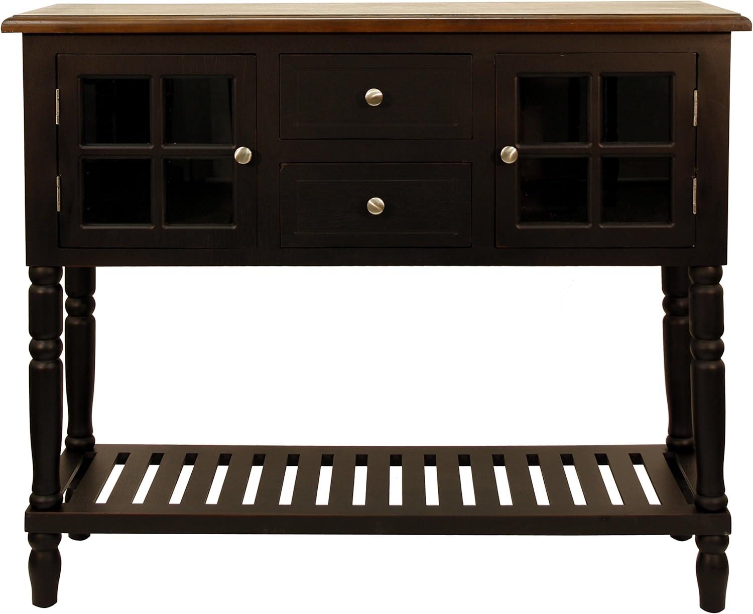 Eased Edge Black 42'' Wood Console Table with Glass Accents