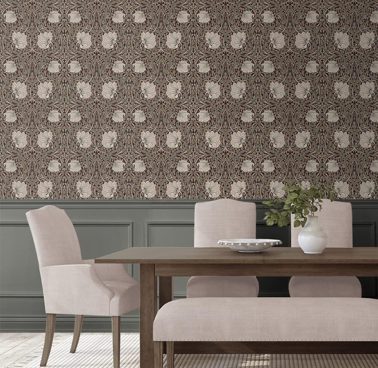 NextWall Auburn & Eucalyptus Pimpernel Floral Peel and Stick Wallpaper