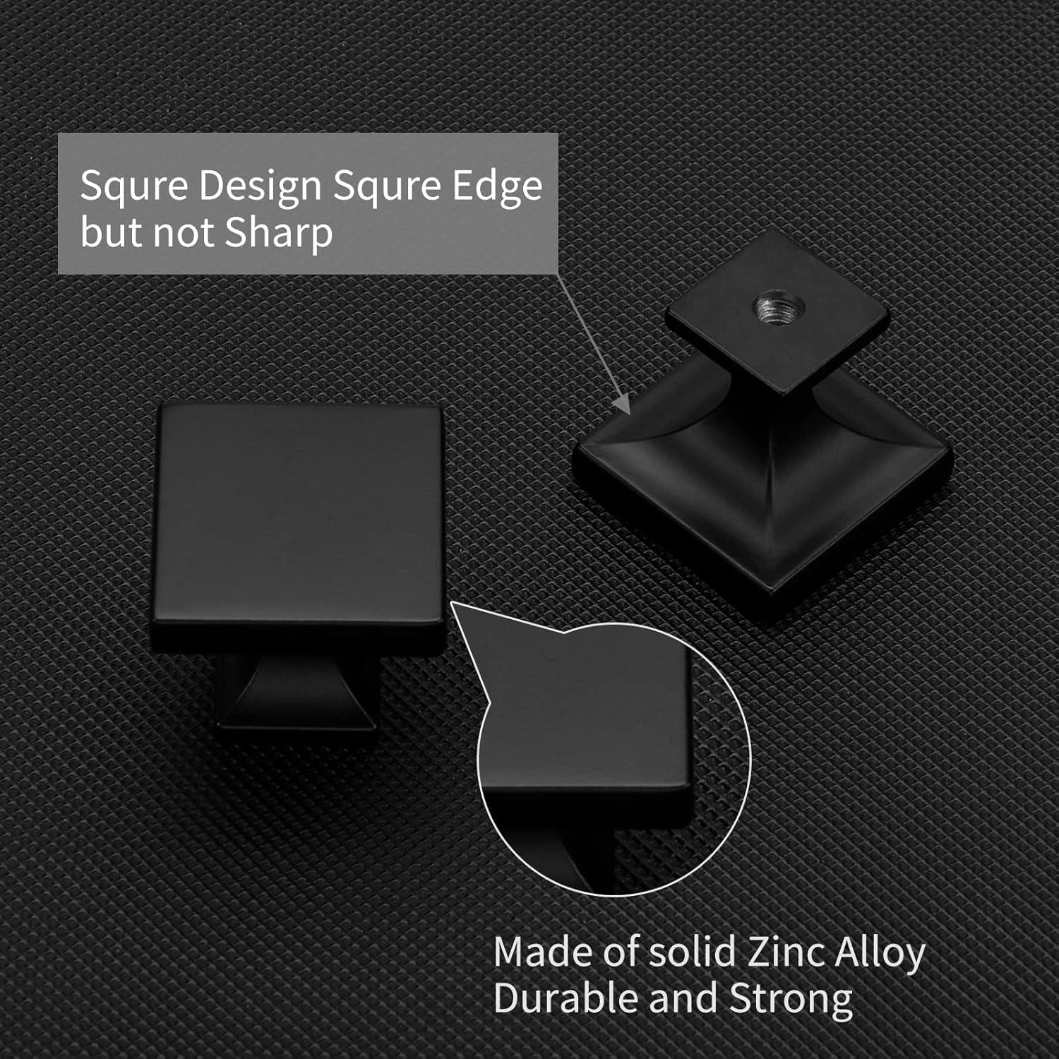 5 Pack Matte Black Square Kitchen Cabinet Knobs,Zinc Solid Drawer Pulls,Farmouse Cabinet Handles for Cupboard, Dresser, Closet and Bathroom, Modern Cabinet Hardware for Cabinets Black 5 Black 5