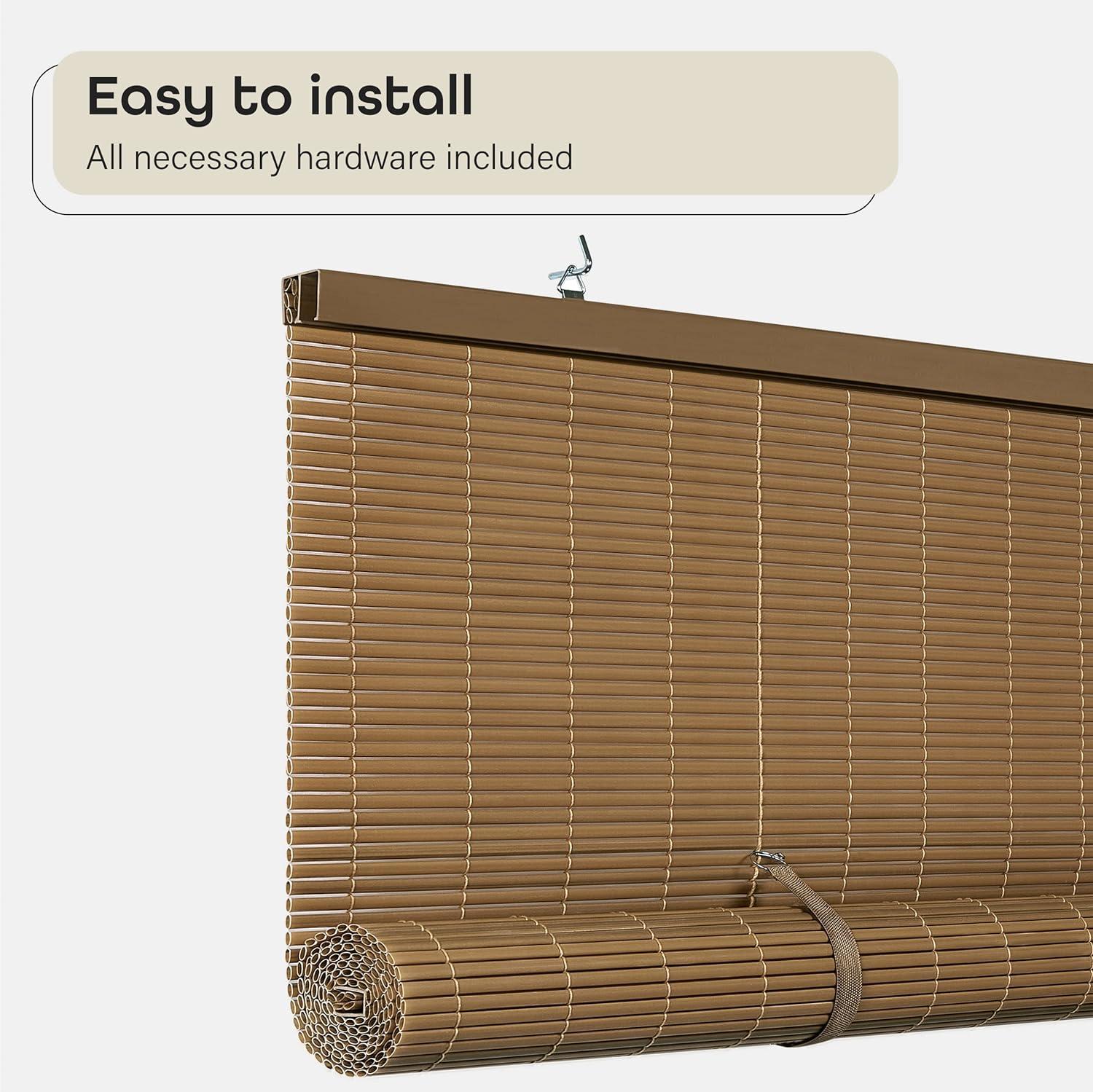 Achim Solstice Cordless Vinyl Light Filtering Window Roll-up Blind, 72" x 48", Woodtone Brown