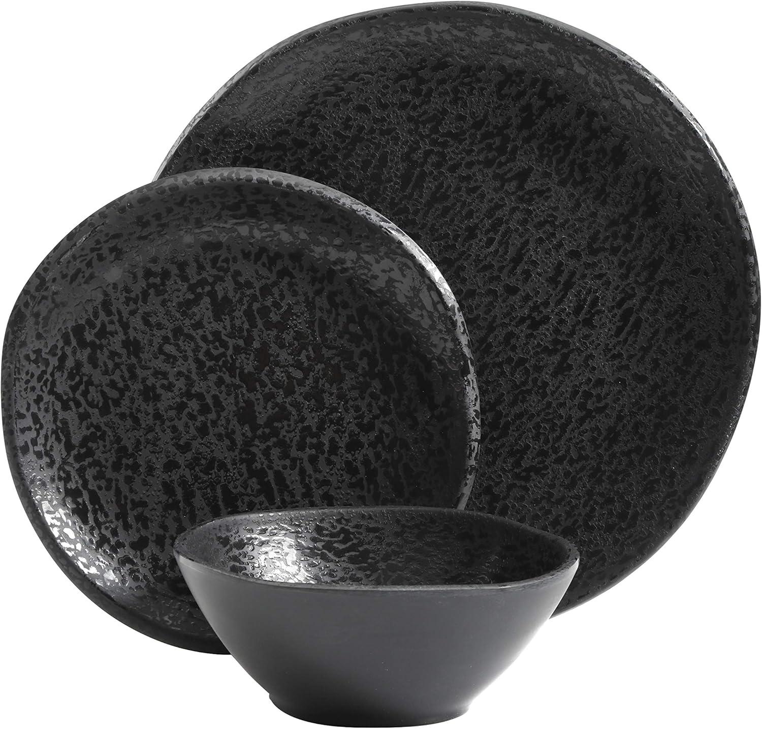 Gibson Home Yoko 12 Piece Round Melamine Dinnerware Set in Black