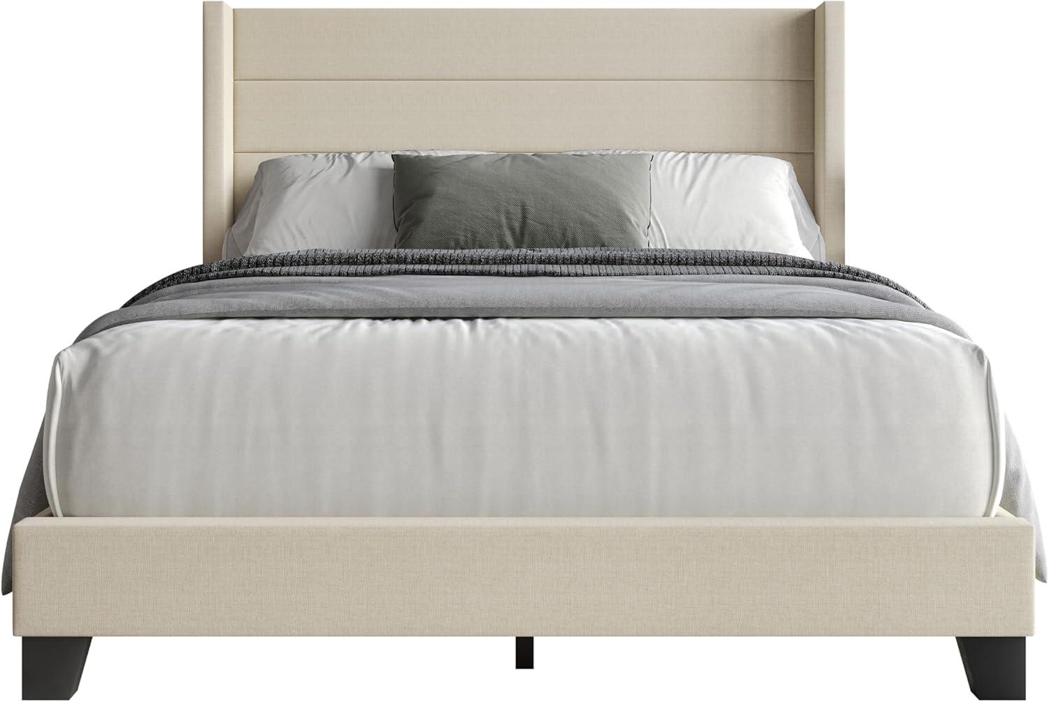 Flash Furniture Hollis Queen Upholstered Platform Bed with Wingback Headboard, No Box Spring Needed, Beige Faux Linen