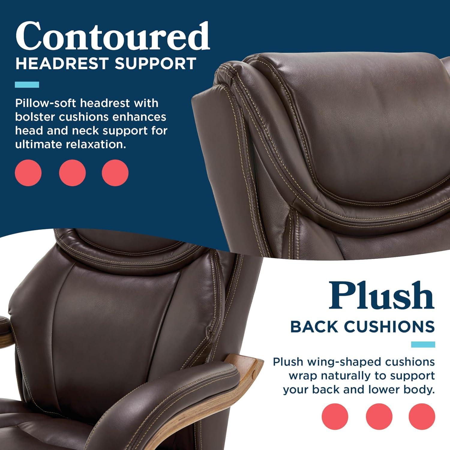 La-Z-Boy La-Z-Boy Harnett Big and Tall Executive Office Chair, Ergonomic High-Back Chair with Solid Wood Arms, ComfortCore with Memory Foam Cushions, Bonded Leather