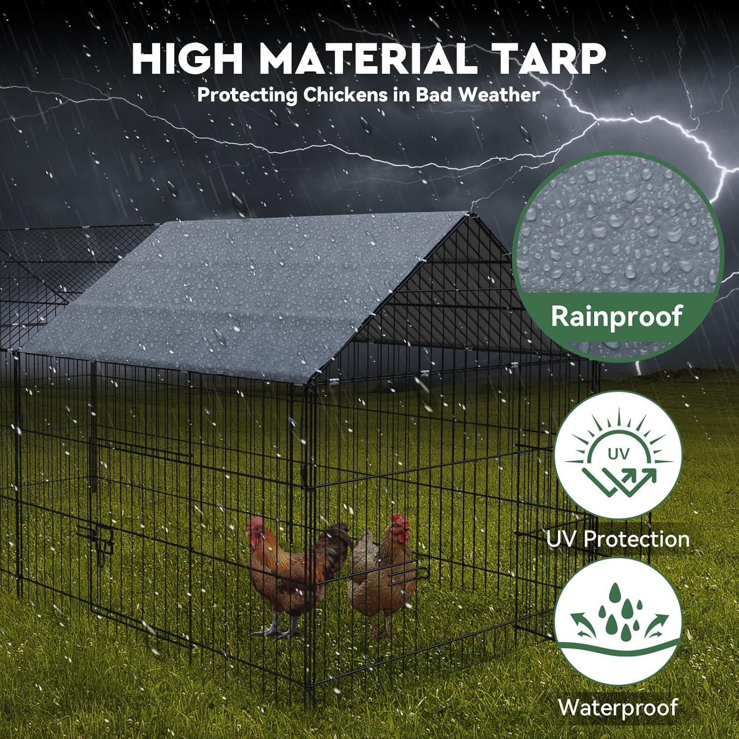 Metal Chicken Coop, 86 x 40 x 40 Inch Chicken Run for Yard with Waterproof Cover, Outdoor Portable Chicken Pen with 4 Doors, 1 Window, Chicken House for Small Animals Duck, Rabbit, Hen