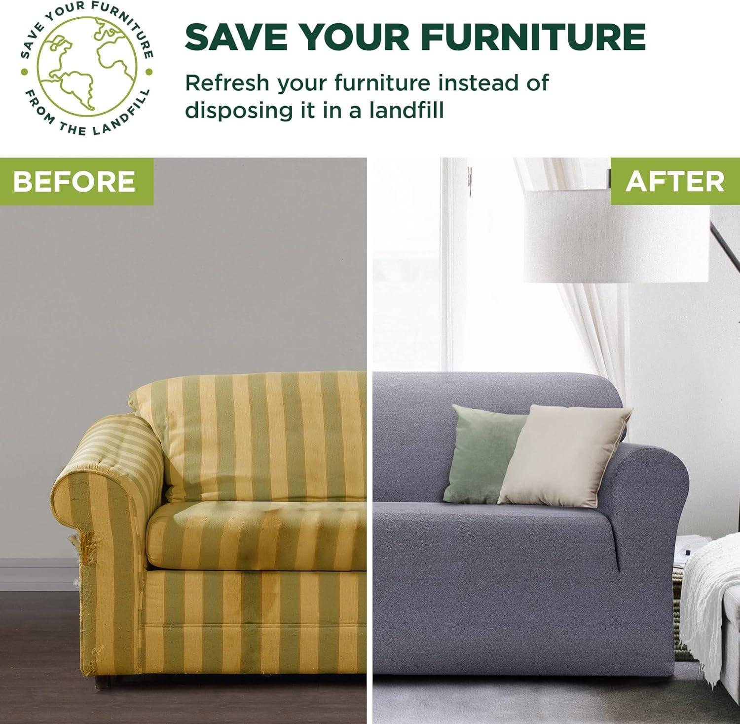 Zenna Home Recycled Cotton Sofa Slipcover, 1-Piece, Dark Blue Heather