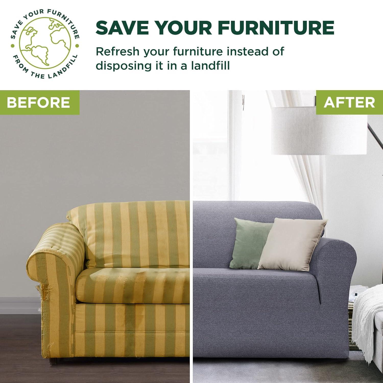 Zenna Home Recycled Cotton Sofa Slipcover, 1-Piece, Dark Blue Heather