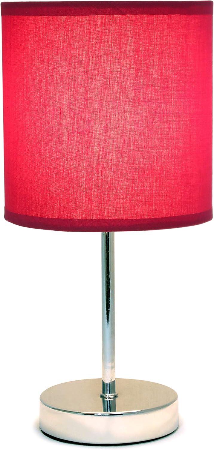 Simple Designs 11.81" Basic Chrome Mini Table Lamp with Fabric Shade, Wine Red