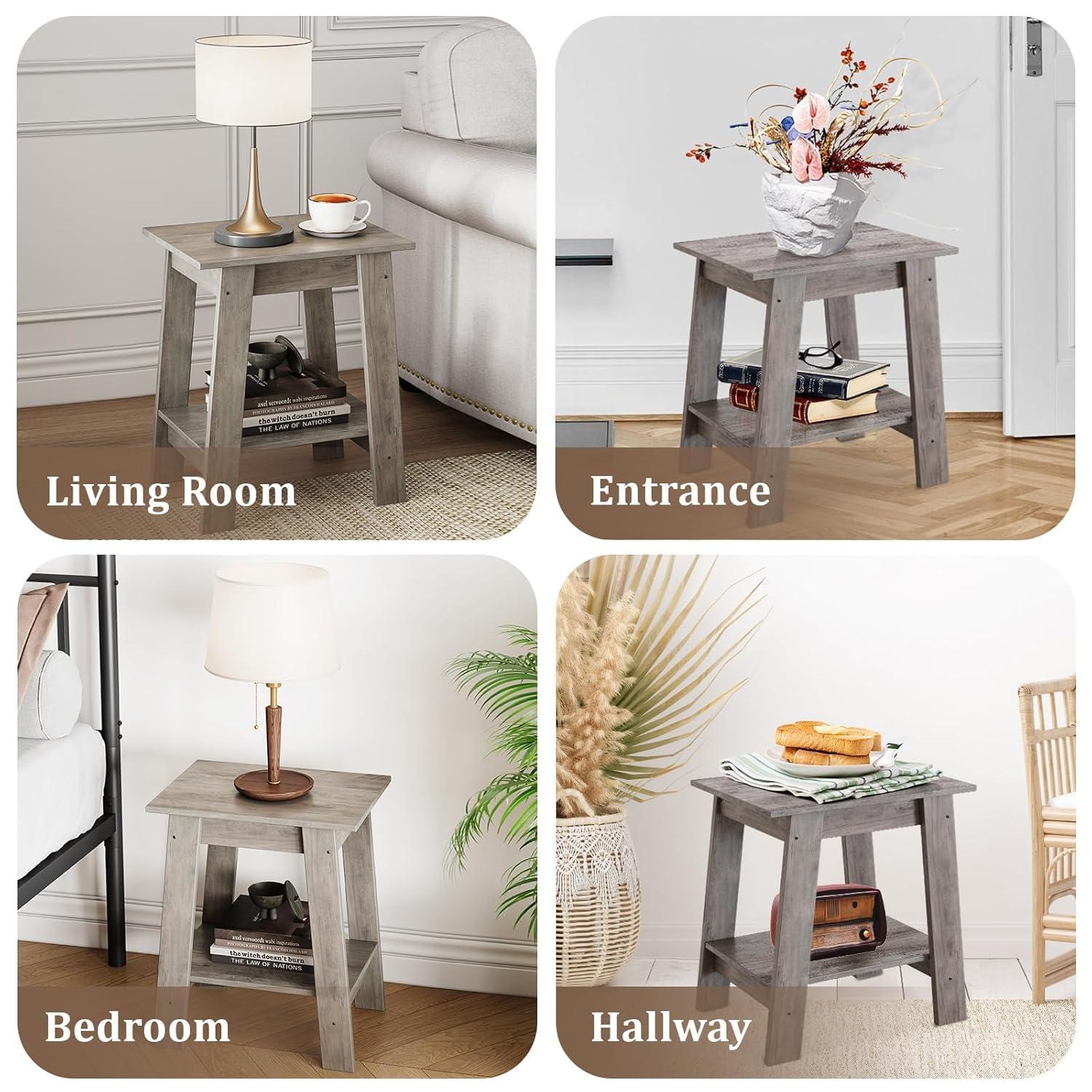 Nasitip 2-Tier End Table, Small Side Table, Nightstand with Storage Shelf, Narrow Side Table for Small Spaces(White)