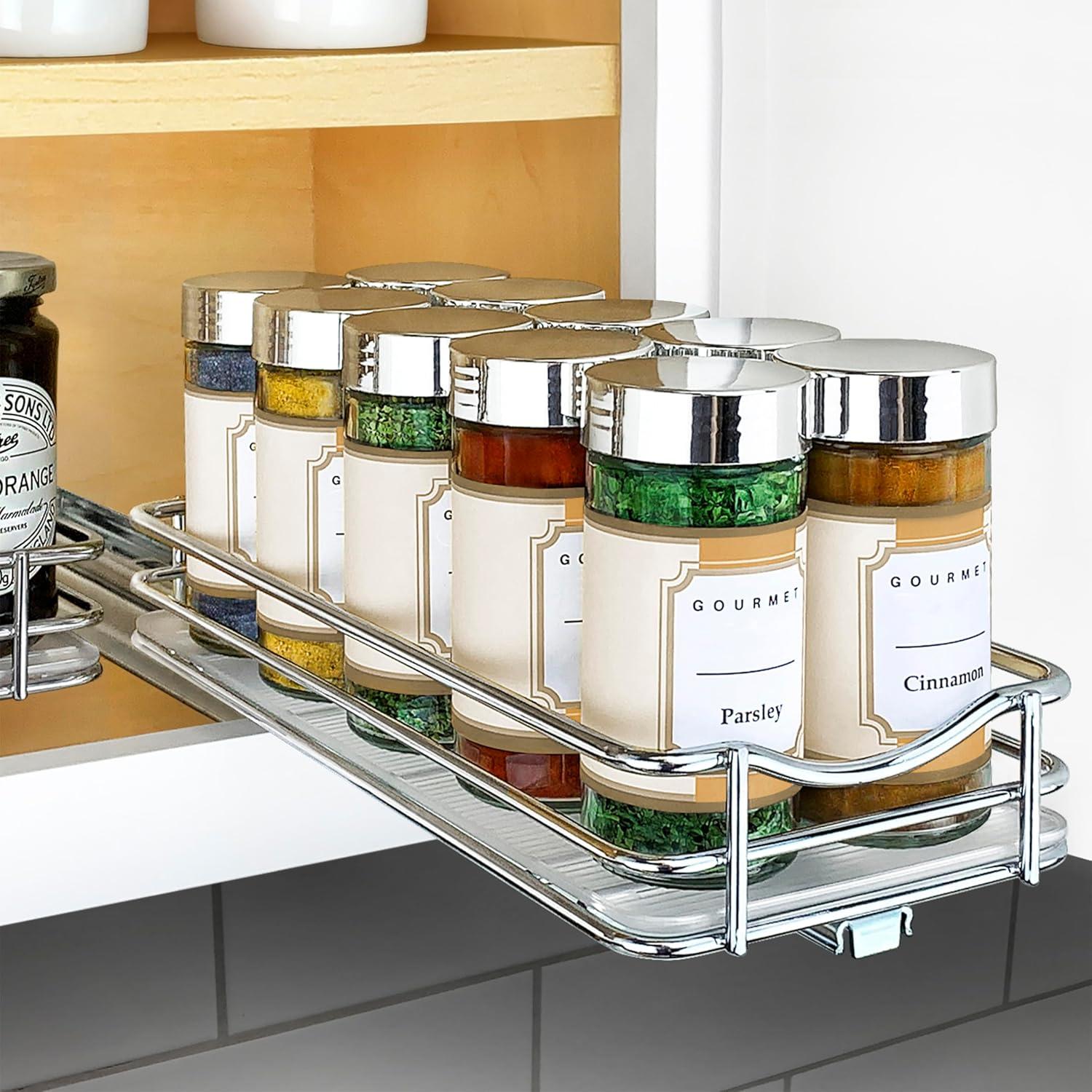 Lynk Professional Slide Out Spice Rack Upper Cabinet Organizer- 4" Wide: Chrome-Plated Kitchen Storage, Pull Out System