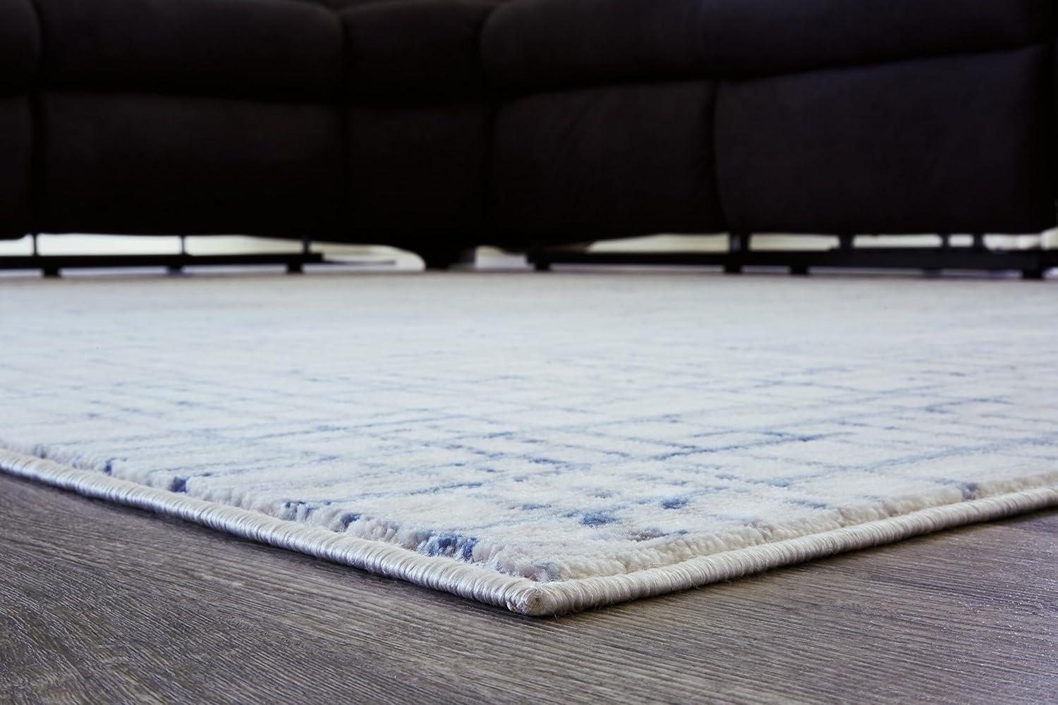 Blue and Gray Rectangular 5' x 7' Synthetic Area Rug