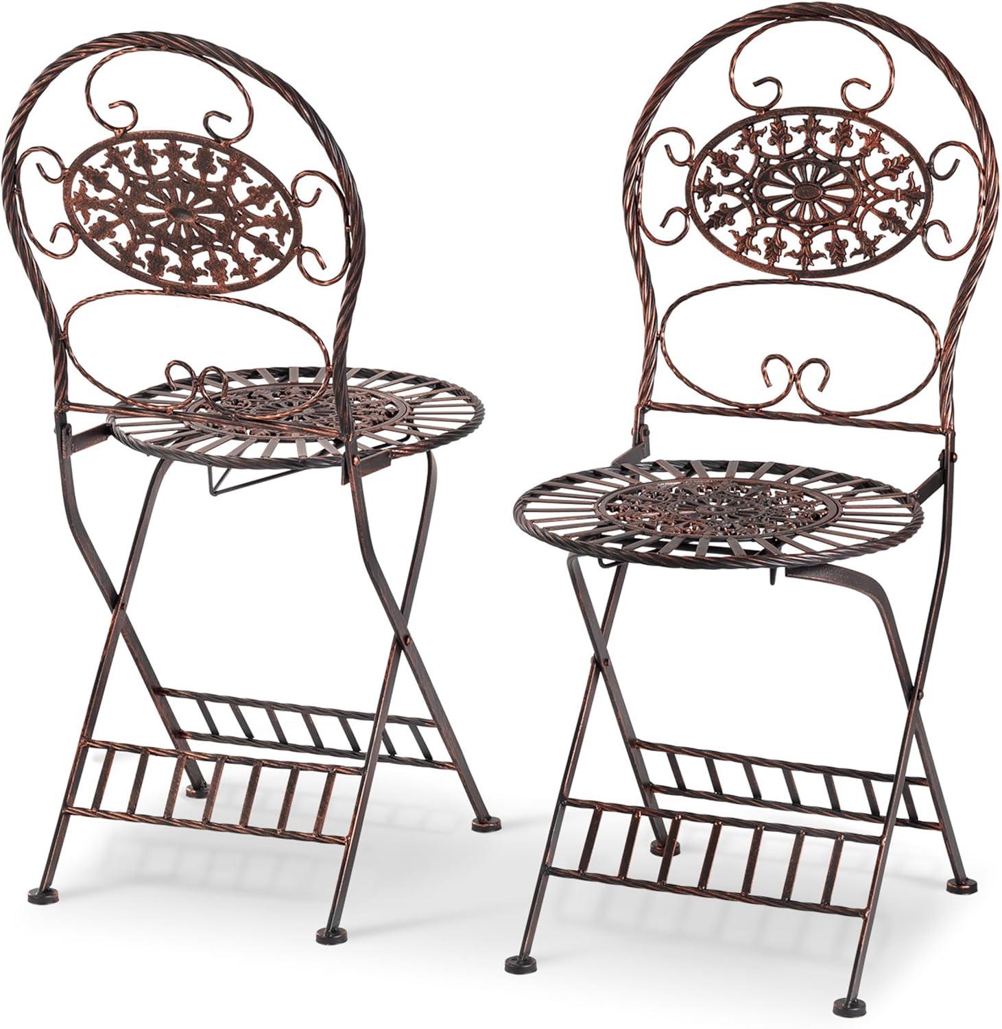 Alpine Corporation 3-Piece Metal Floral Outdoor Patio Bistro Set, Brown