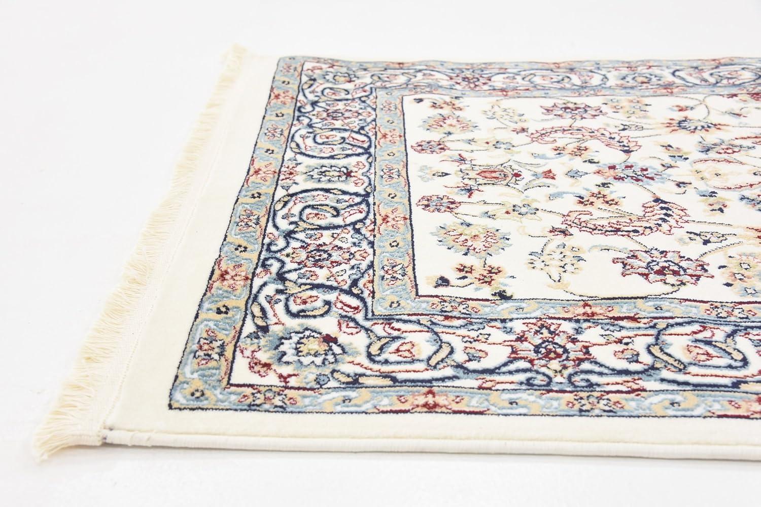 Ivory Floral Synthetic Rectangular Indoor Rug