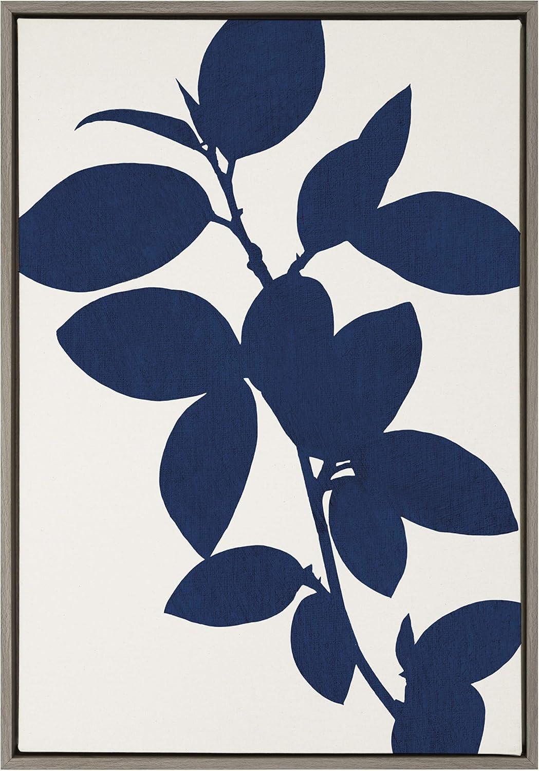 23" x 33" Sylvie Blue Botanical Framed Canvas Gray - Kate & Laurel All Things Decor: Modern Vertical Wall Art