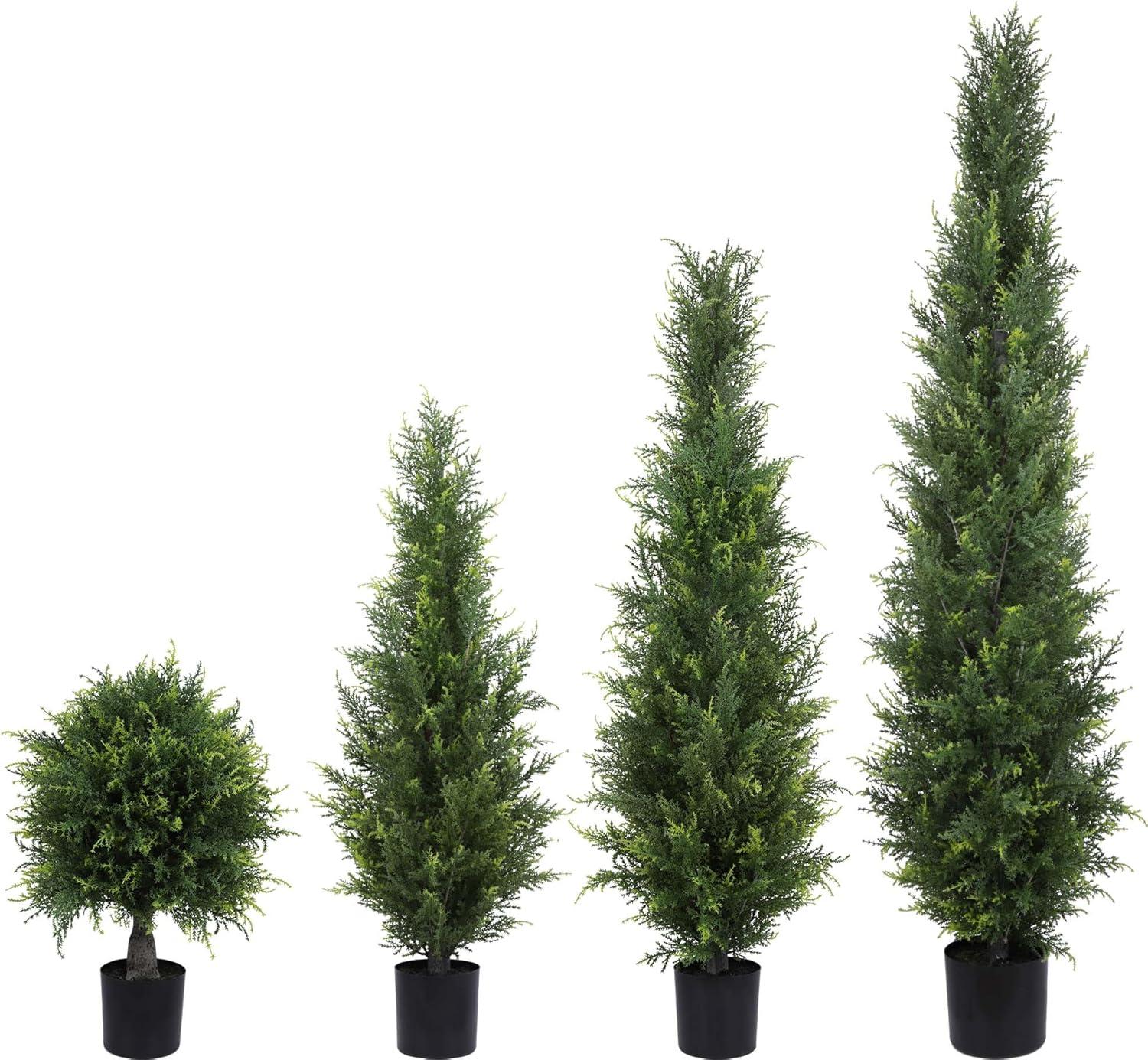 2 Pack 5 ft Artificial Cedar Tree UV Rated , Artificial Christmas Topiary Tree, Pre-Potted Plants for Indoor Outdoor Housewarming Gift Home Decor, DR.Planzen